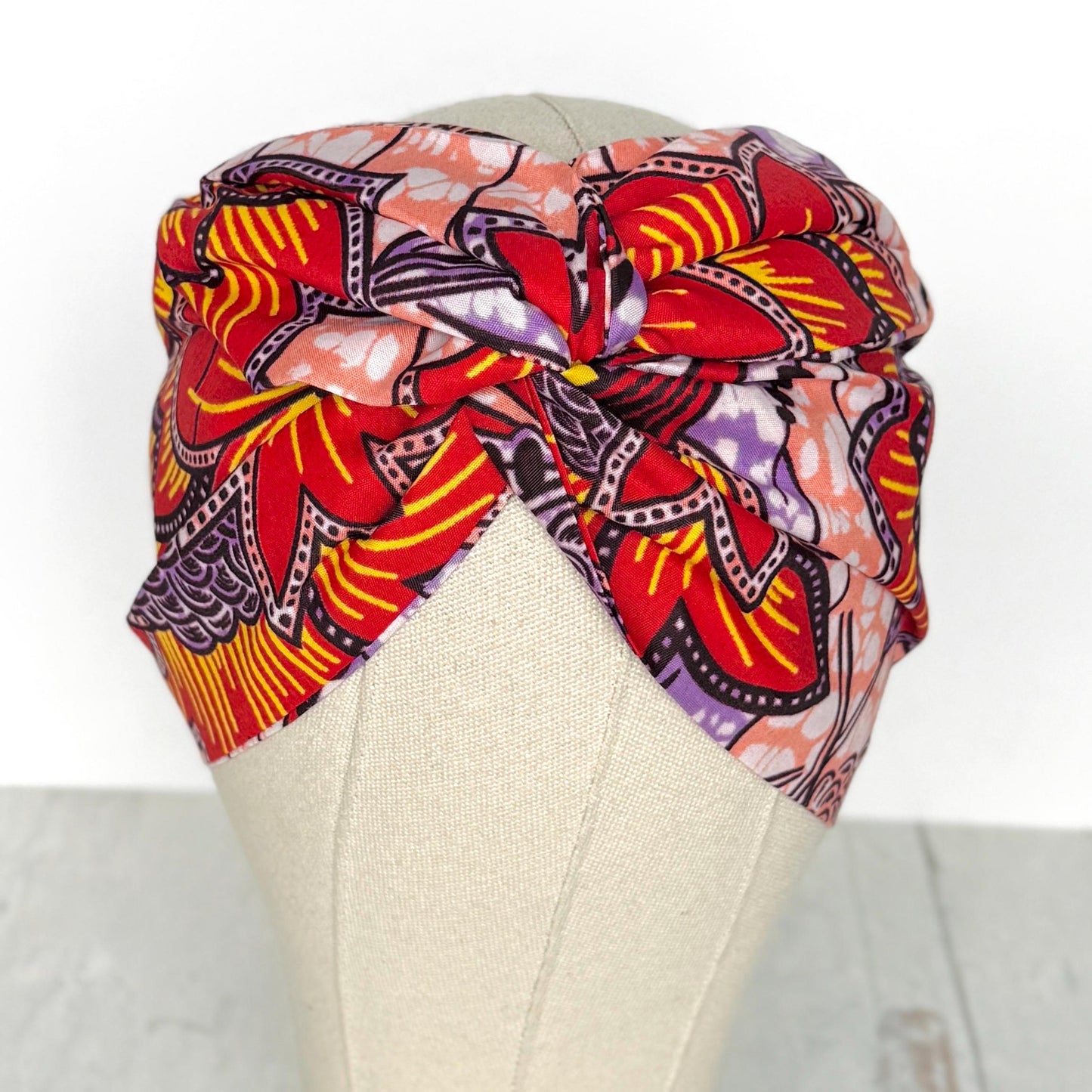 Extra Wide Adjustable Wire Wrap, Ankara Floral Print Wired Headband, Red Purple Yellow African Fabric Head Wrap, Afro Boho Accessories