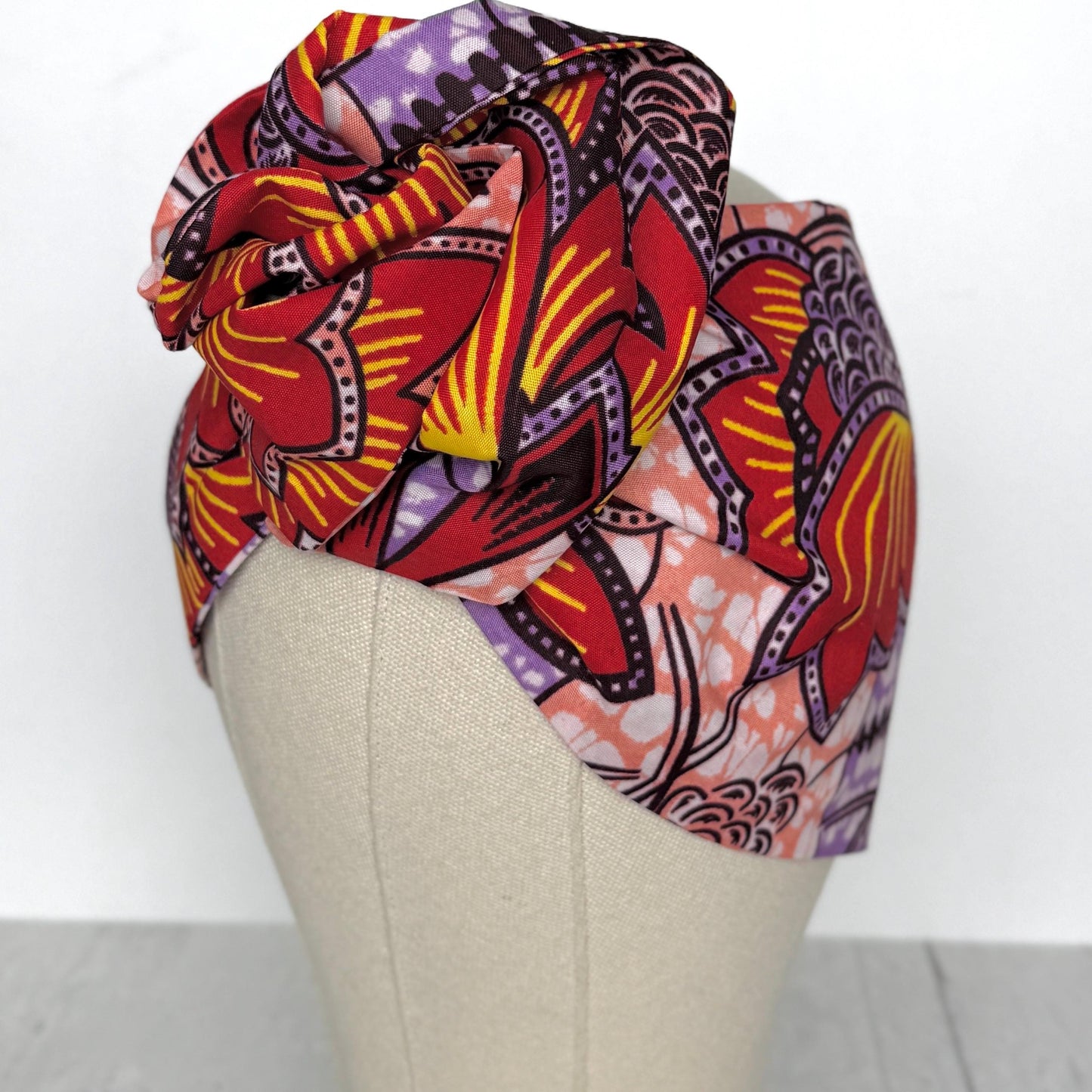 Extra Wide Adjustable Wire Wrap, Ankara Floral Print Wired Headband, Red Purple Yellow African Fabric Head Wrap, Afro Boho Accessories