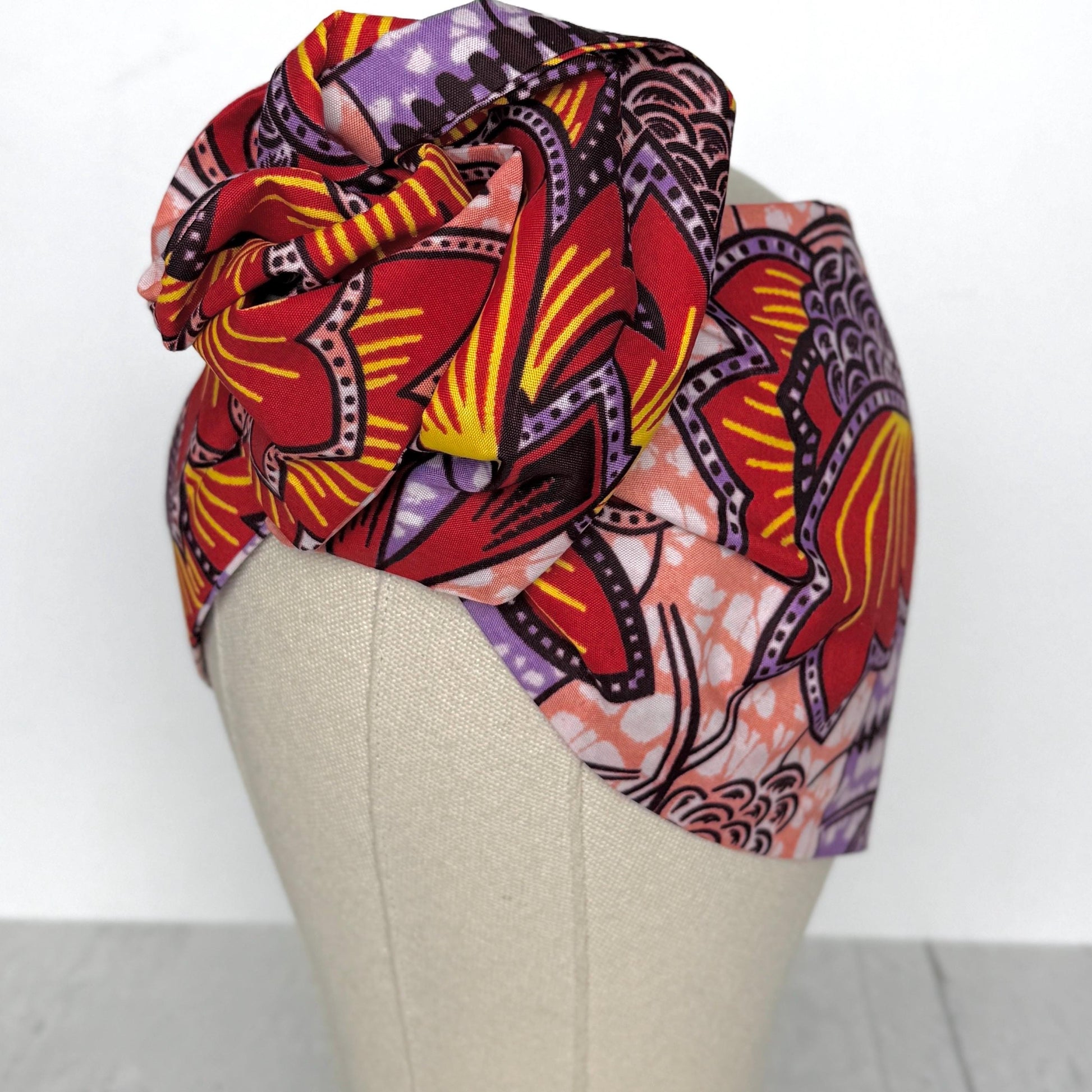 Extra Wide Adjustable Wire Wrap, Ankara Floral Print Wired Headband, Red Purple Yellow African Fabric Head Wrap, Afro Boho Accessories