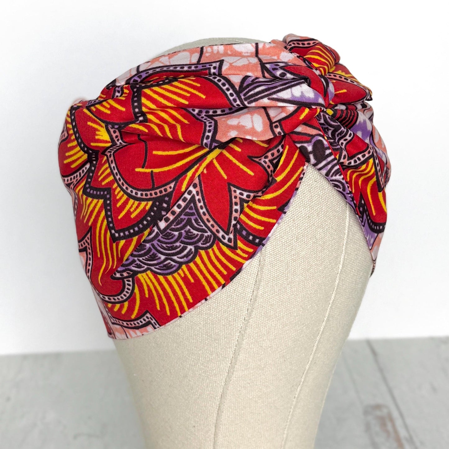 Extra Wide Adjustable Wire Wrap, Ankara Floral Print Wired Headband, Red Purple Yellow African Fabric Head Wrap, Afro Boho Accessories