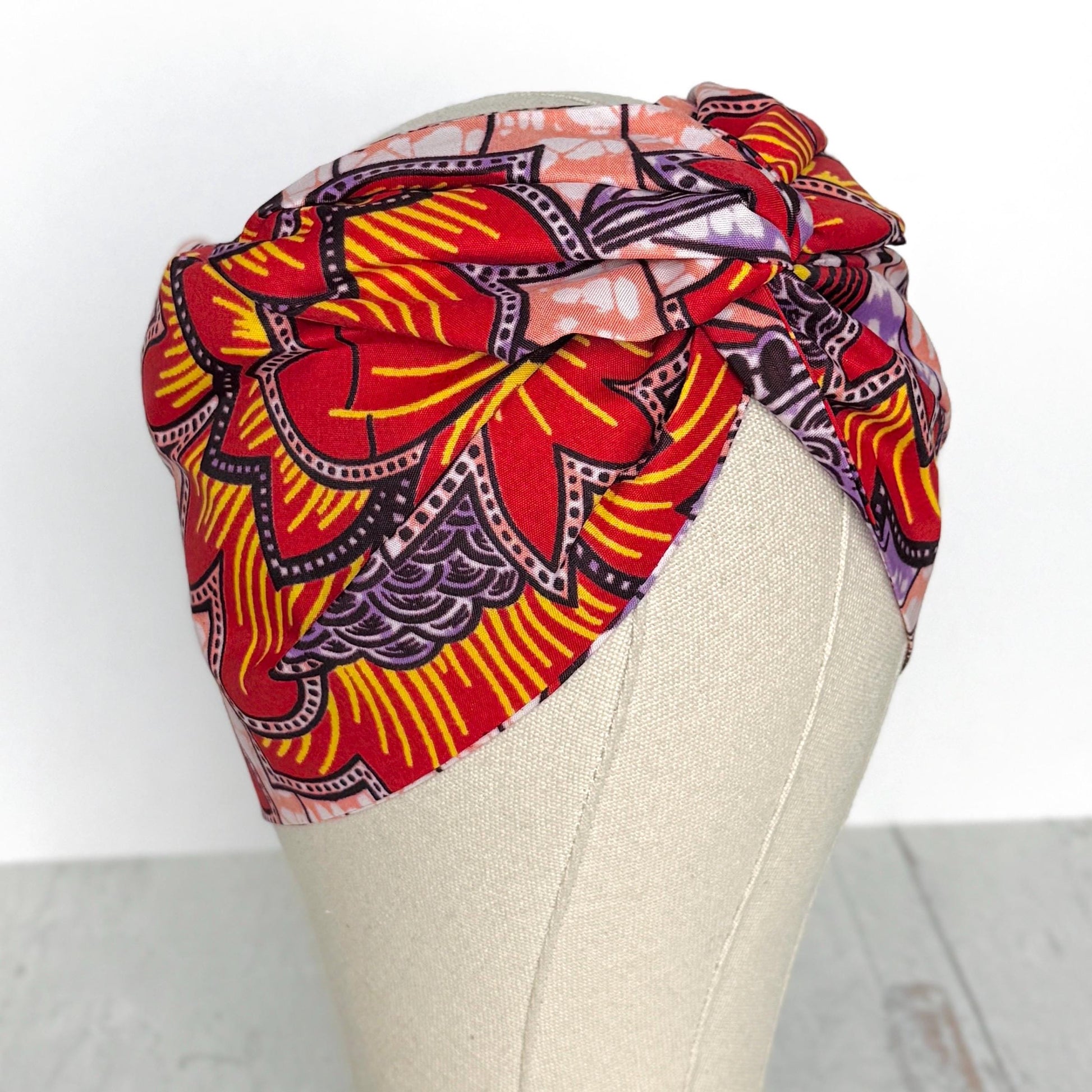 Extra Wide Adjustable Wire Wrap, Ankara Floral Print Wired Headband, Red Purple Yellow African Fabric Head Wrap, Afro Boho Accessories