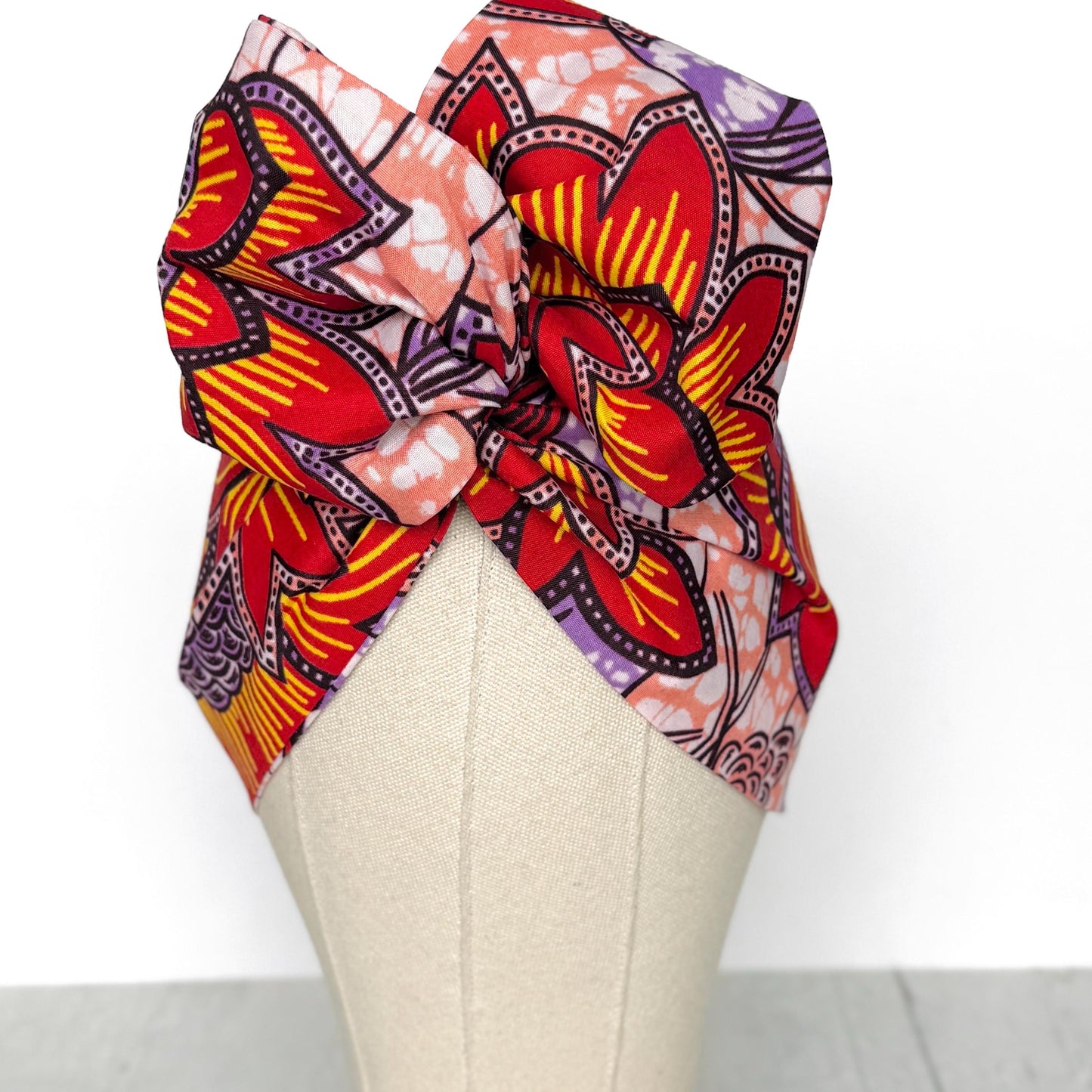 Extra Wide Adjustable Wire Wrap, Ankara Floral Print Wired Headband, Red Purple Yellow African Fabric Head Wrap, Afro Boho Accessories