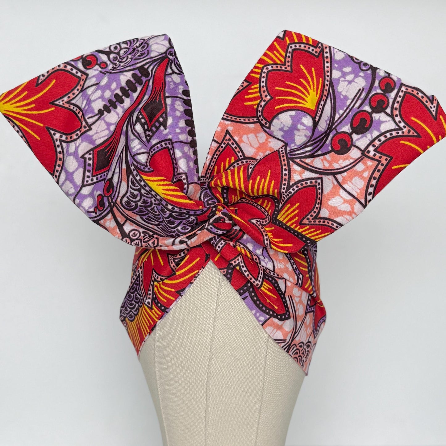Extra Wide Adjustable Wire Wrap, Ankara Floral Print Wired Headband, Red Purple Yellow African Fabric Head Wrap, Afro Boho Accessories
