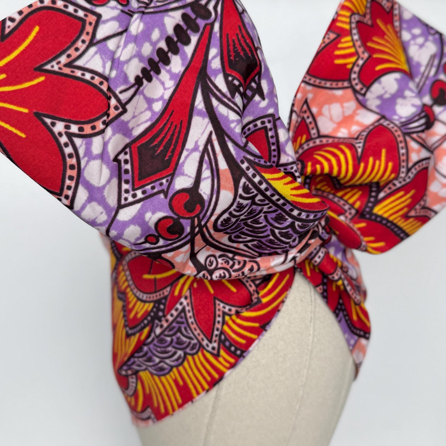 Extra Wide Adjustable Wire Wrap, Ankara Floral Print Wired Headband, Red Purple Yellow African Fabric Head Wrap, Afro Boho Accessories
