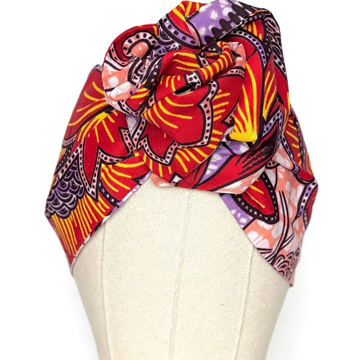 Extra Wide Adjustable Wire Wrap, Ankara Floral Print Wired Headband, Red Purple Yellow African Fabric Head Wrap, Afro Boho Accessories