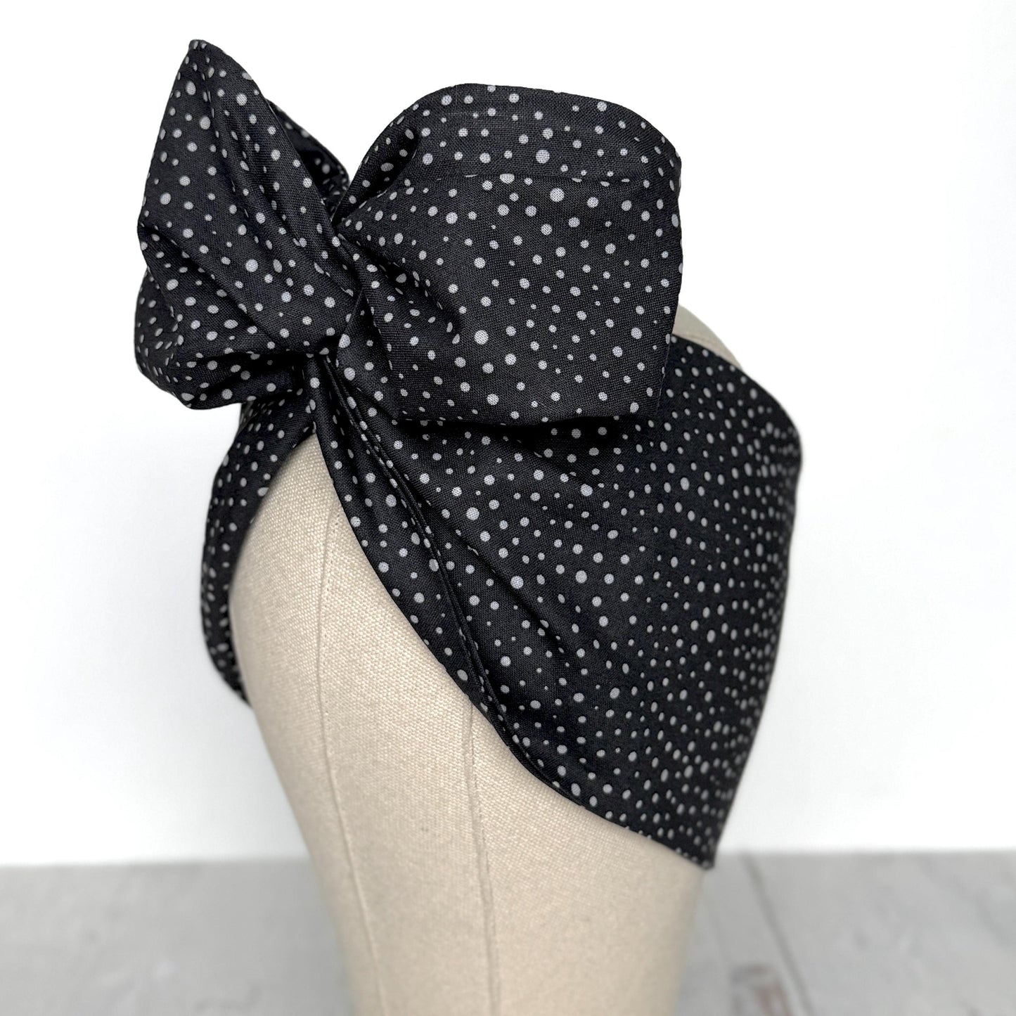 Extra Wide Adjustable Wire Headband, Black Grey Polka Dot Print Wired Headband, Bendable No Slip Head Wrap, Turban Accessories, Head Scarf