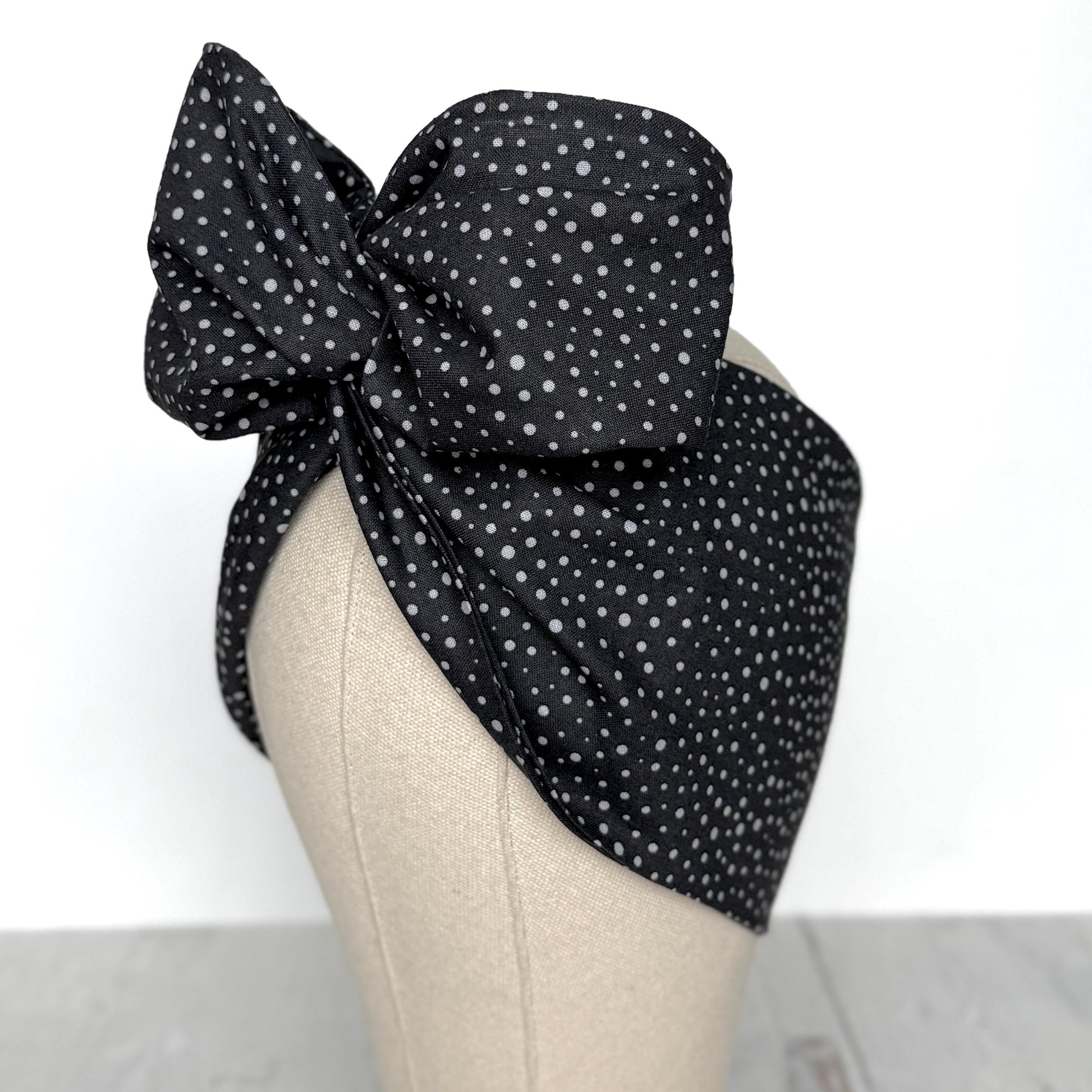 Extra Wide Adjustable Wire Headband, Black Grey Polka Dot Print Wired Headband, Bendable No Slip Head Wrap, Turban Accessories, Head Scarf