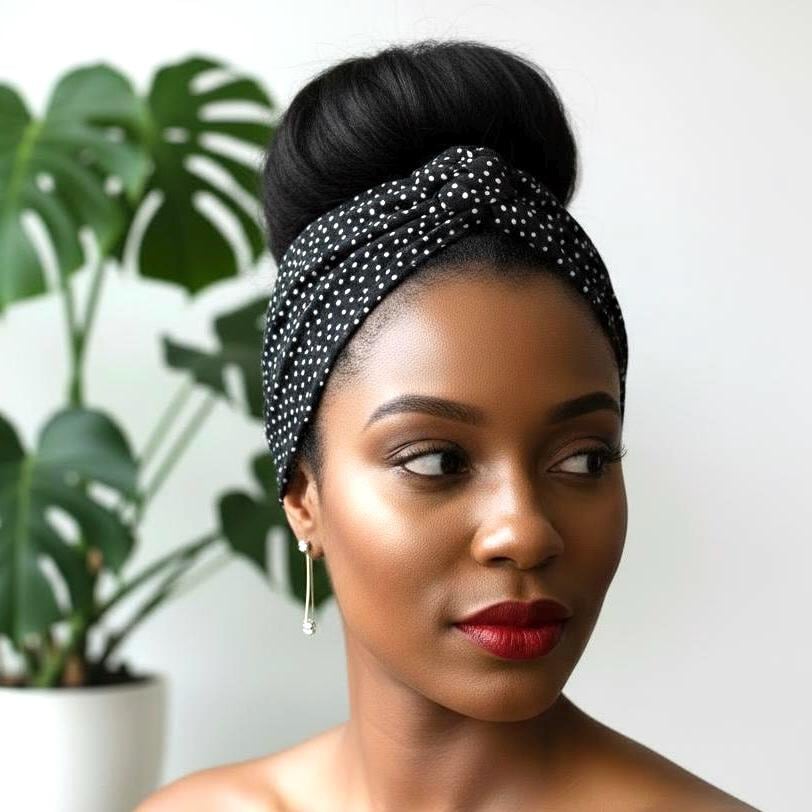 Extra Wide Adjustable Wire Headband, Black Grey Polka Dot Print Wired Headband, Bendable No Slip Head Wrap, Turban Accessories, Head Scarf