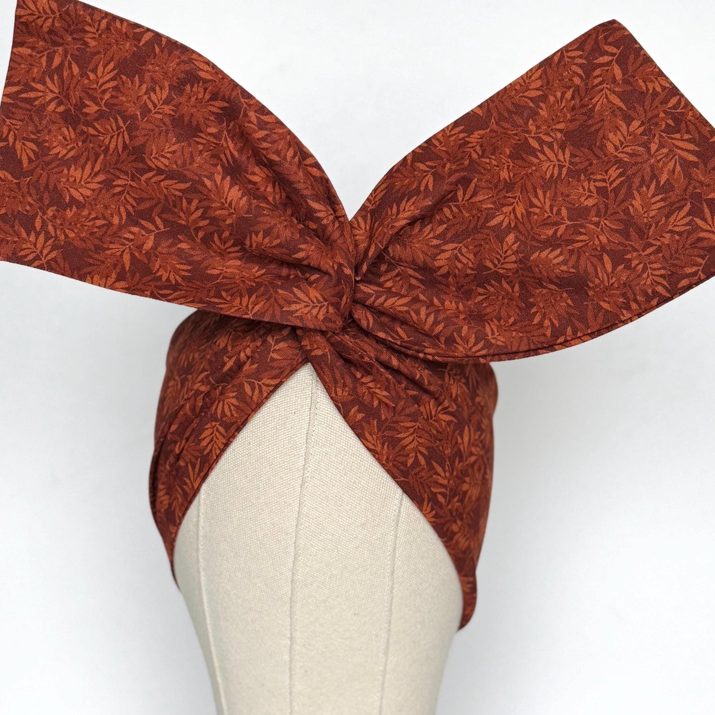 Extra Wide Bendable Wire Headband, Fall Floral Print Brown Wired Head Wrap For Women, Adjustable Fabric Turban, Autumn Winter Head Scarf