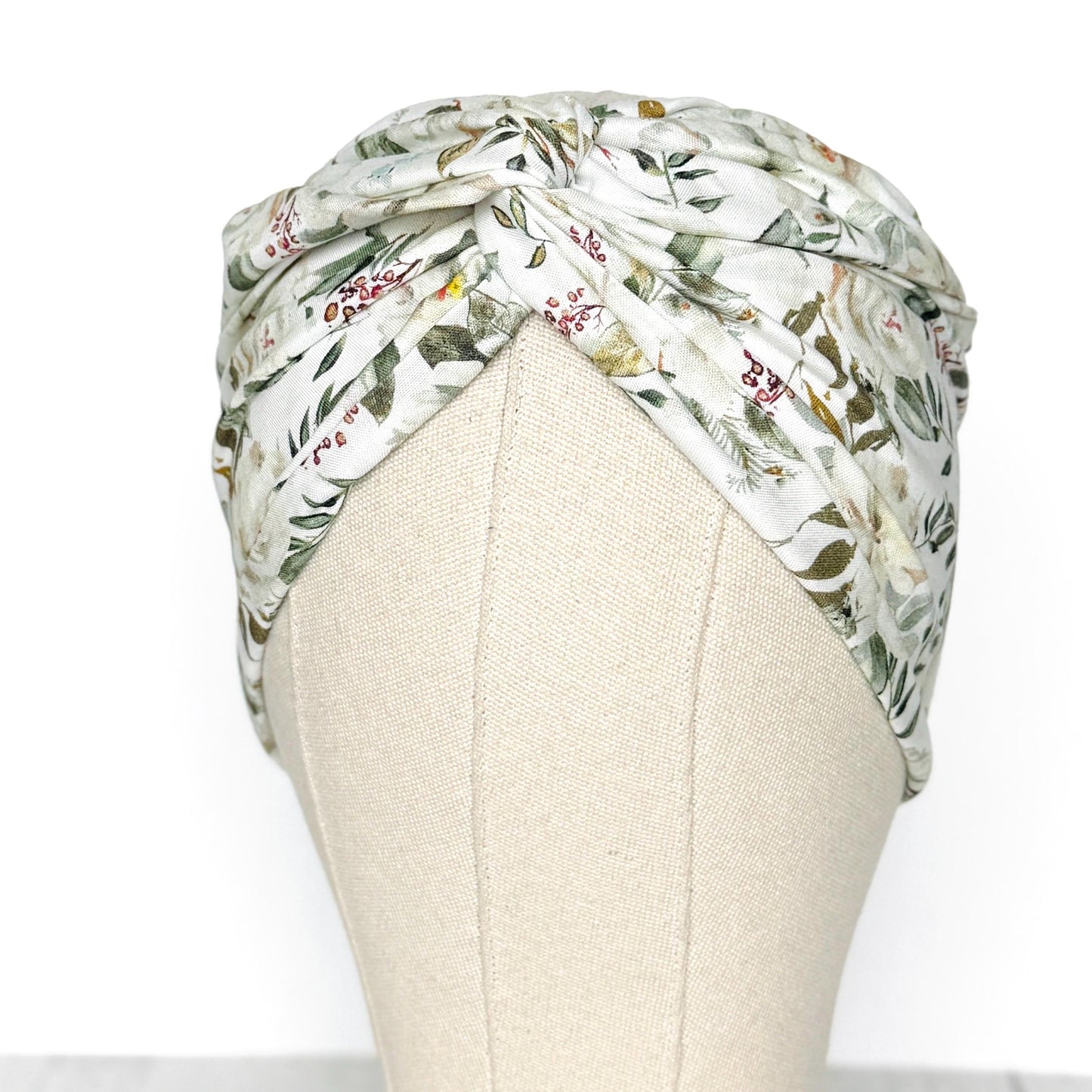 Extra Wide BENDABLE Wire Headband, Elegant White Green Floral Print, Spring Summer Wired Head Wrap, Turban Accessories, Head Scarf Bandana