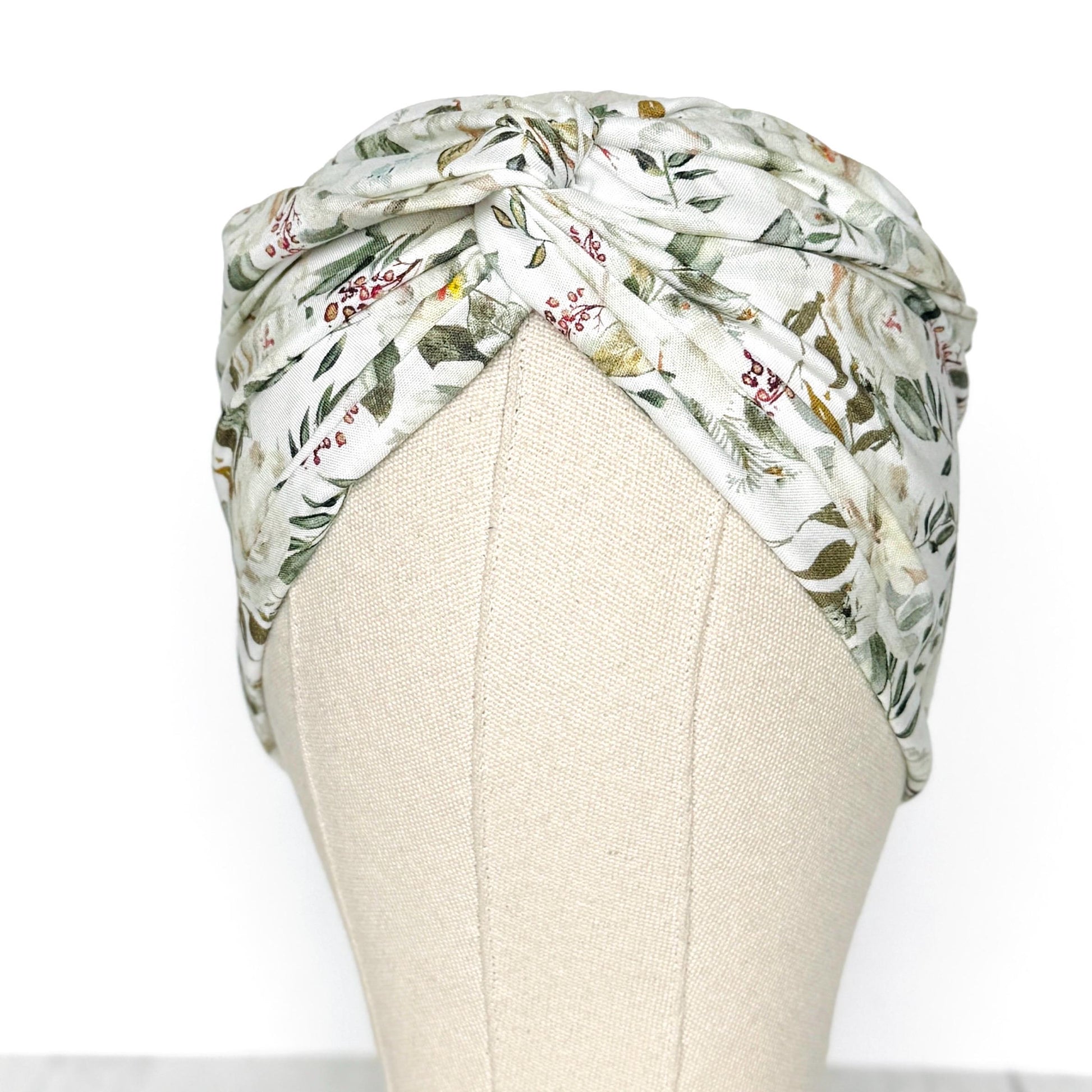 Extra Wide BENDABLE Wire Headband, Elegant White Green Floral Print, Spring Summer Wired Head Wrap, Turban Accessories, Head Scarf Bandana