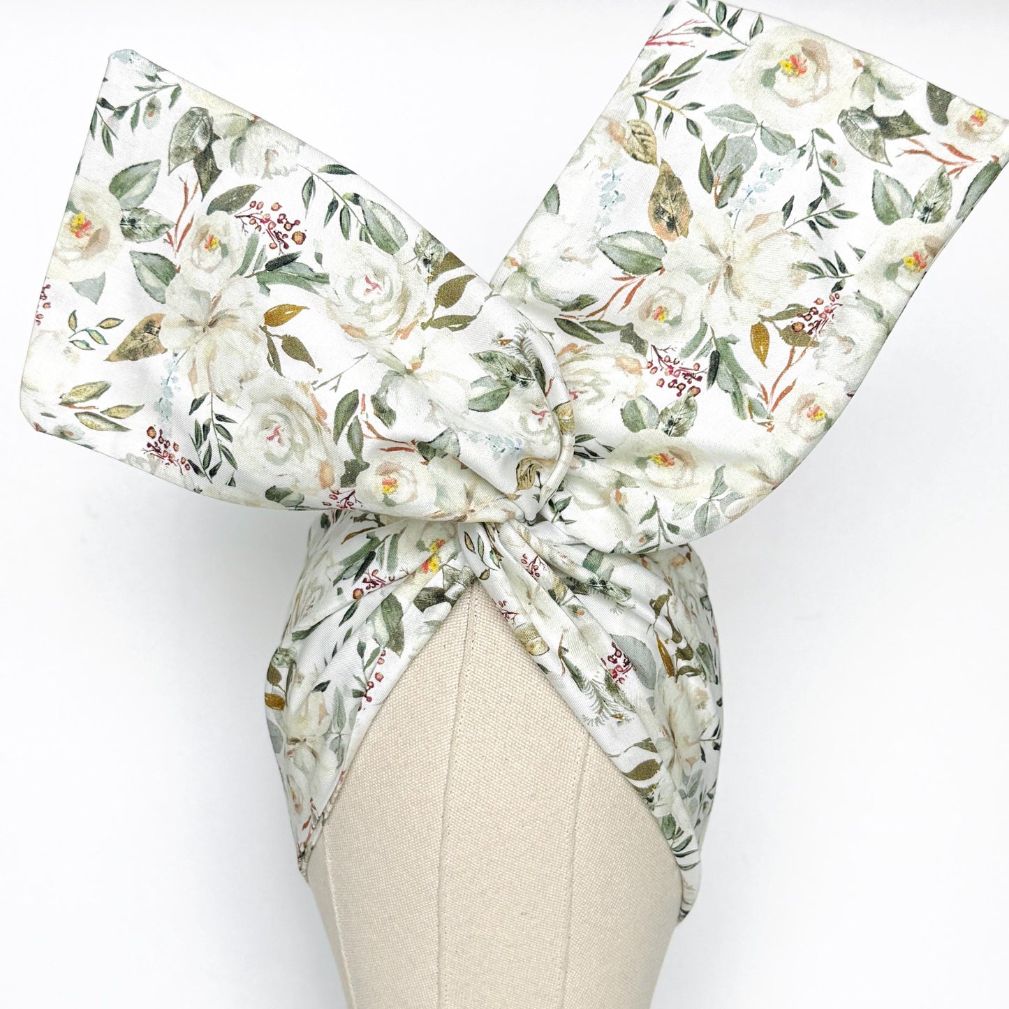 Extra Wide BENDABLE Wire Headband, Elegant White Green Floral Print, Spring Summer Wired Head Wrap, Turban Accessories, Head Scarf Bandana