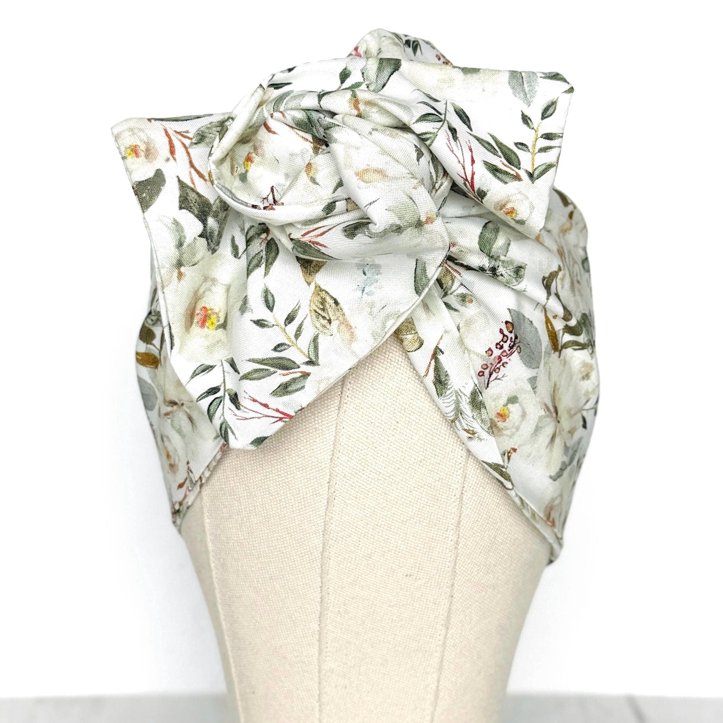 Extra Wide BENDABLE Wire Headband, Elegant White Green Floral Print, Spring Summer Wired Head Wrap, Turban Accessories, Head Scarf Bandana