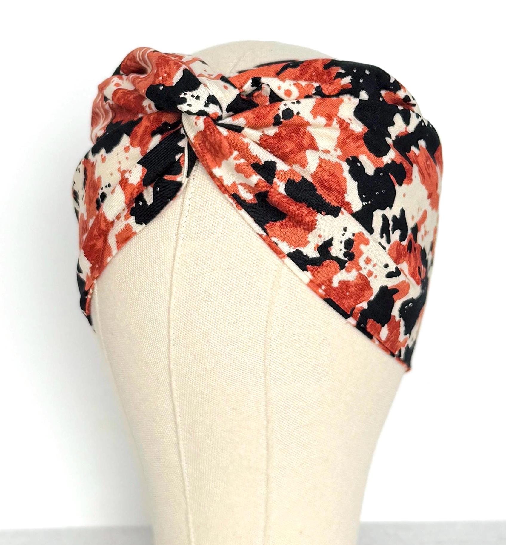Extra Wide Bendable Wire Headband, Black White Organge Wired Head Wrap For Women, Adjustable Turban, Autumn Head Scarf