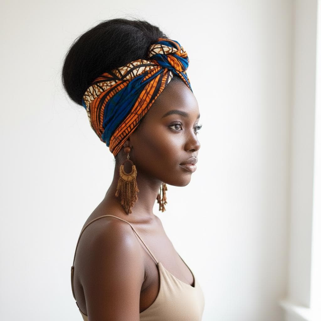 Extra Wide Adjustable Wire Wrap, Ankara Wired Headband, Blue Orange African Fabric Head Wrap, Ankara Afro Boho Turban