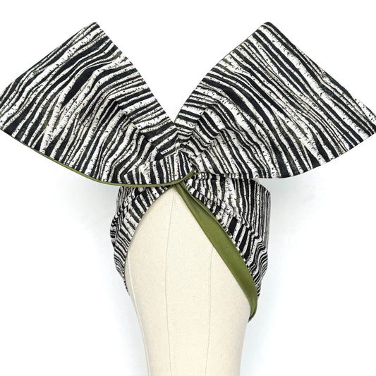 Extra Wide Reversible BENDABLE Wire Headband, Black White Green Striped Wired Head Wrap, Turban Accessories, Head Scarf, Bandana