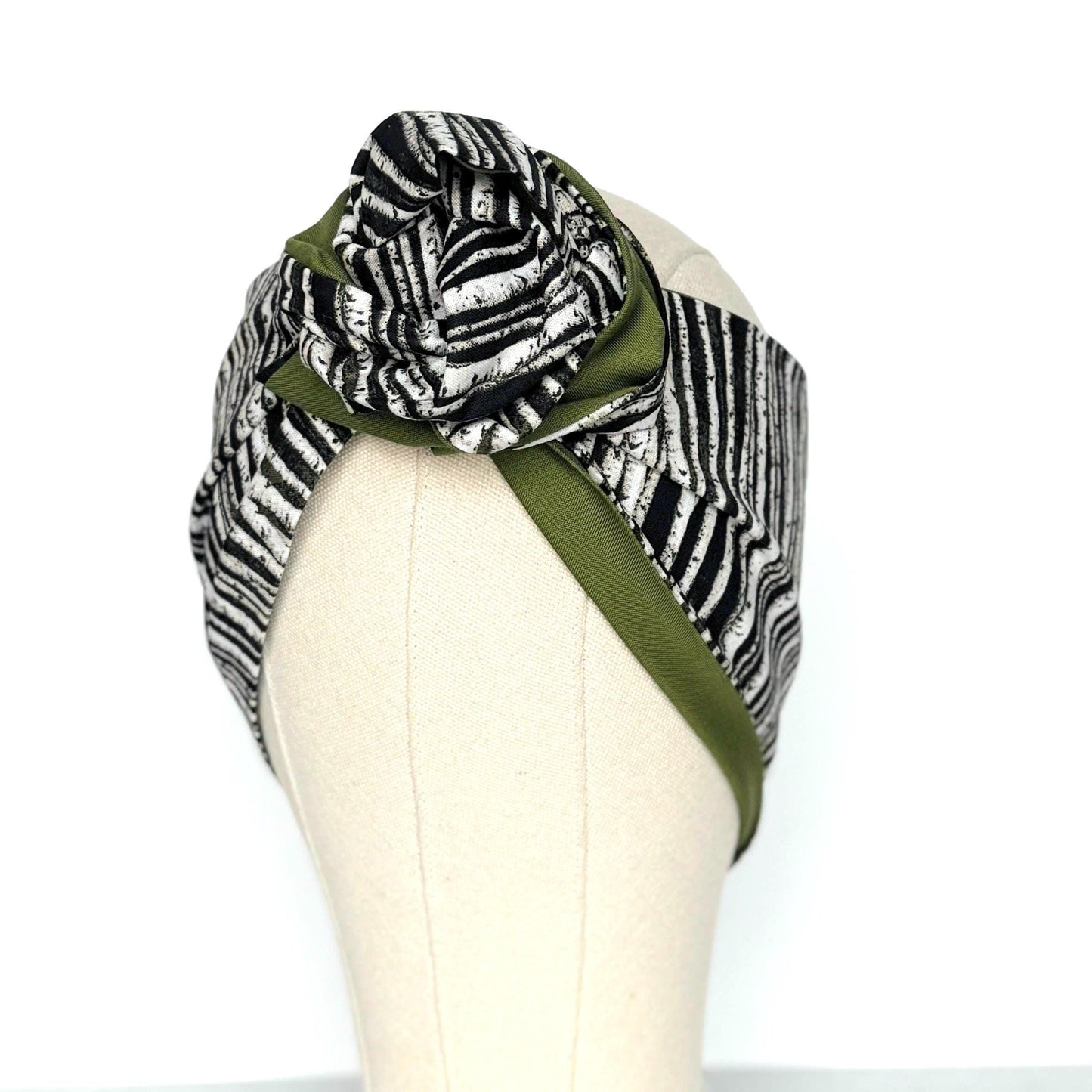 Extra Wide Reversible BENDABLE Wire Headband, Black White Green Striped Wired Head Wrap, Turban Accessories, Head Scarf, Bandana