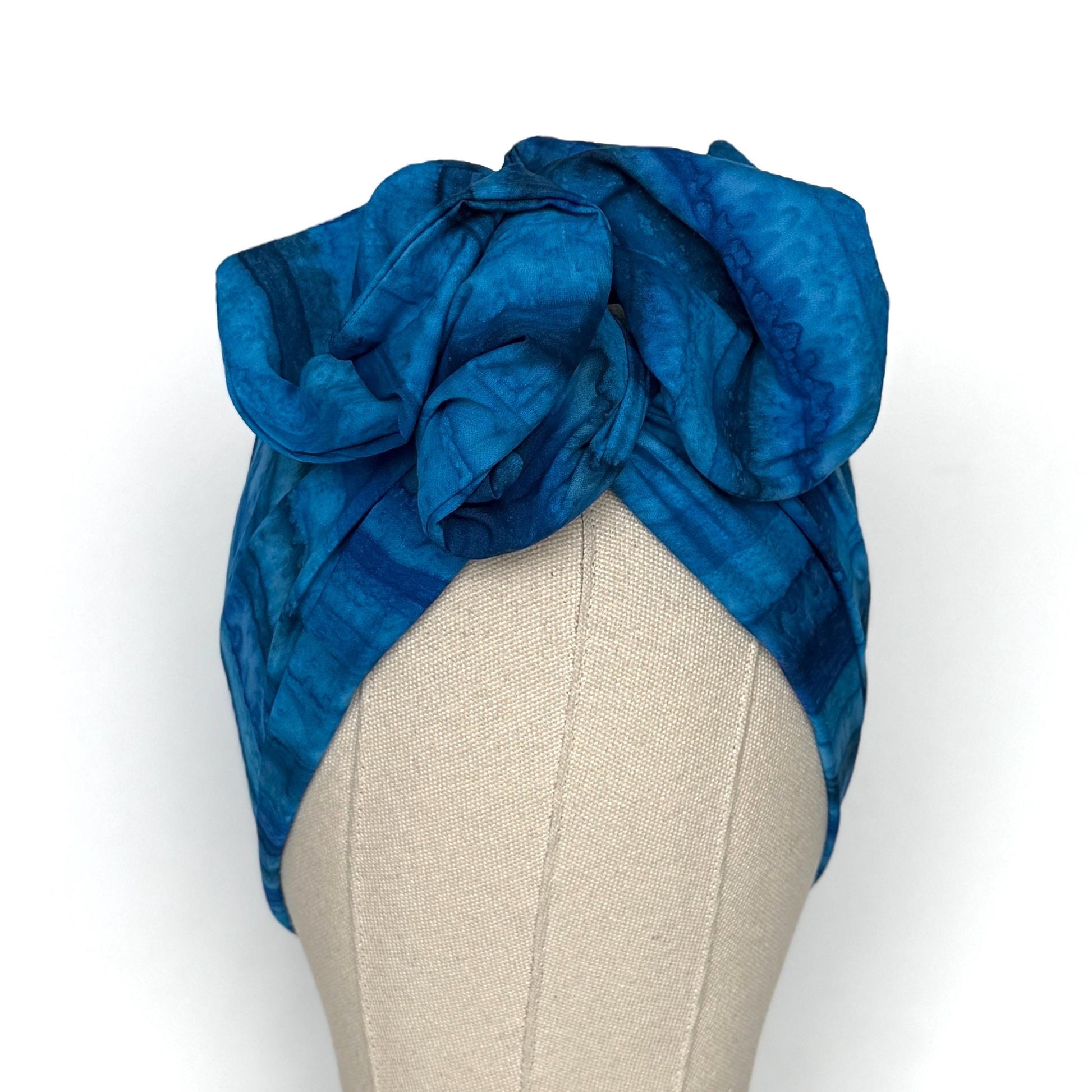 Extra Wide Adjustable Wire Headband, Batik Cobalt Blue Wired Headband, Fabric Turban Head Wrap, No Slip Hair Accessories Scarf