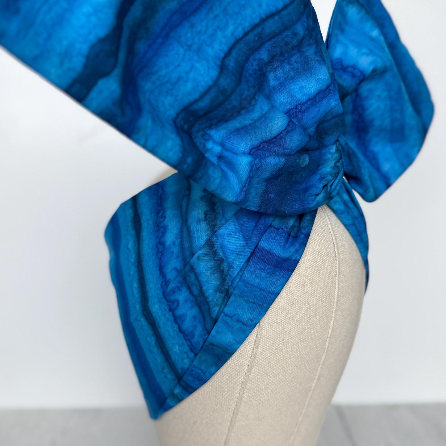 Extra Wide Adjustable Wire Headband, Batik Cobalt Blue Wired Headband, Fabric Turban Head Wrap, No Slip Hair Accessories Scarf