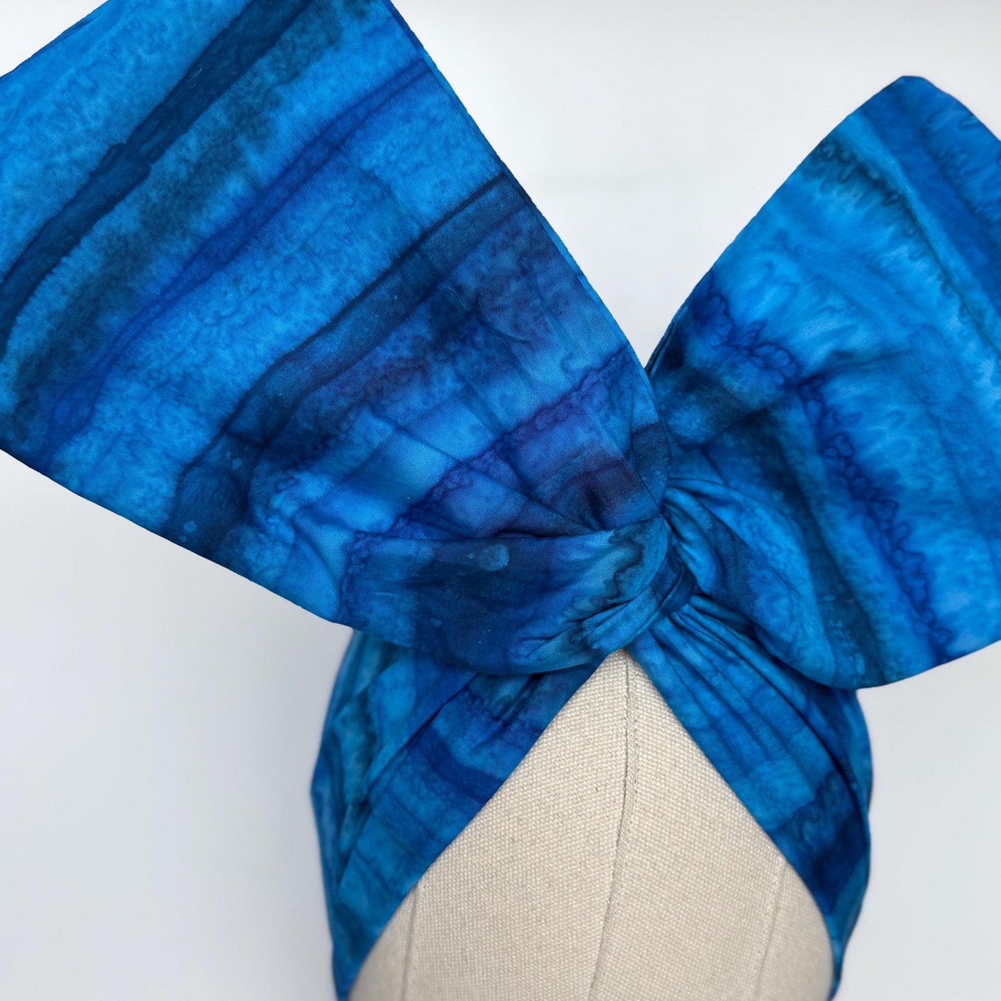 Extra Wide Adjustable Wire Headband, Batik Cobalt Blue Wired Headband, Fabric Turban Head Wrap, No Slip Hair Accessories Scarf