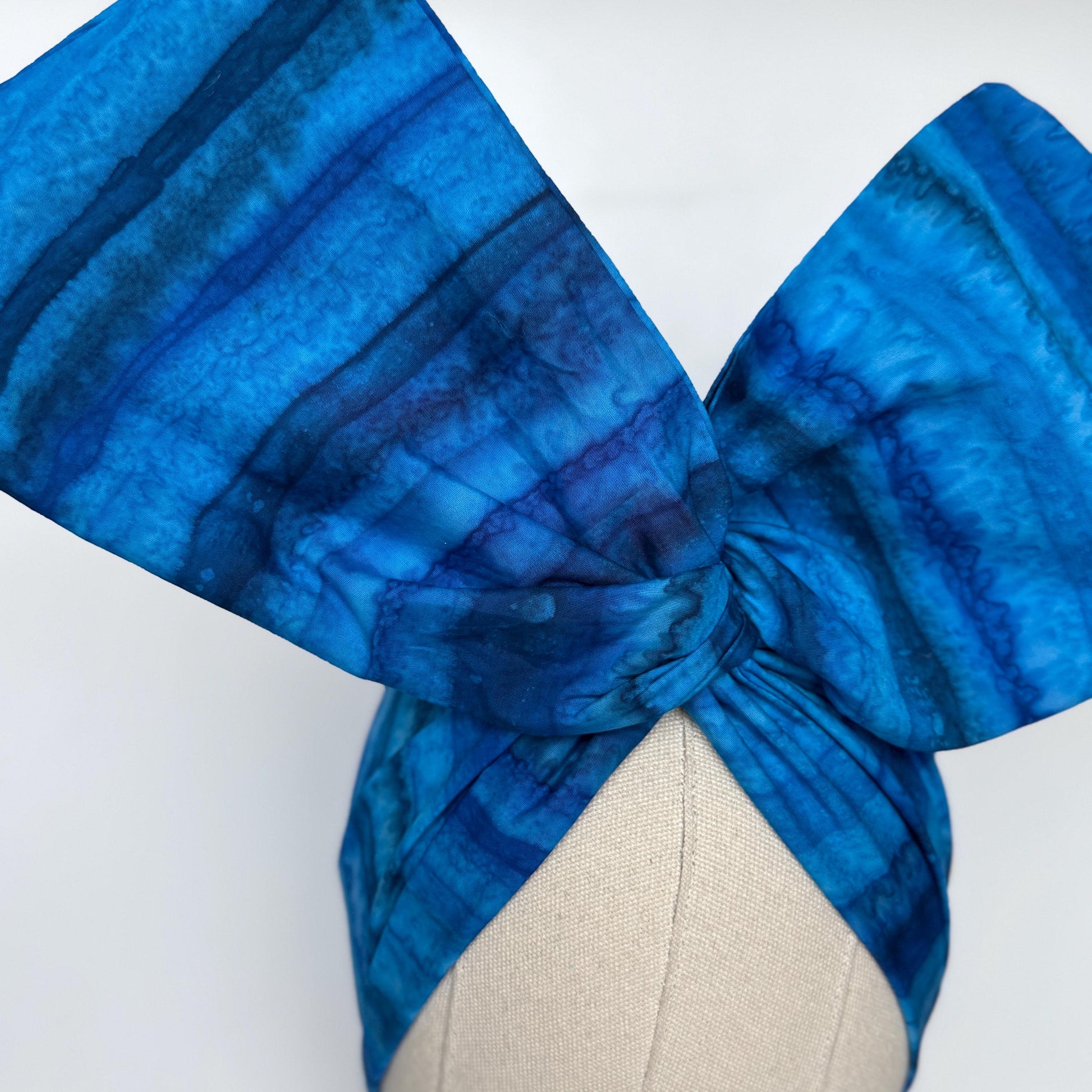 Extra Wide Adjustable Wire Headband, Batik Cobalt Blue Wired Headband, Fabric Turban Head Wrap, No Slip Hair Accessories Scarf