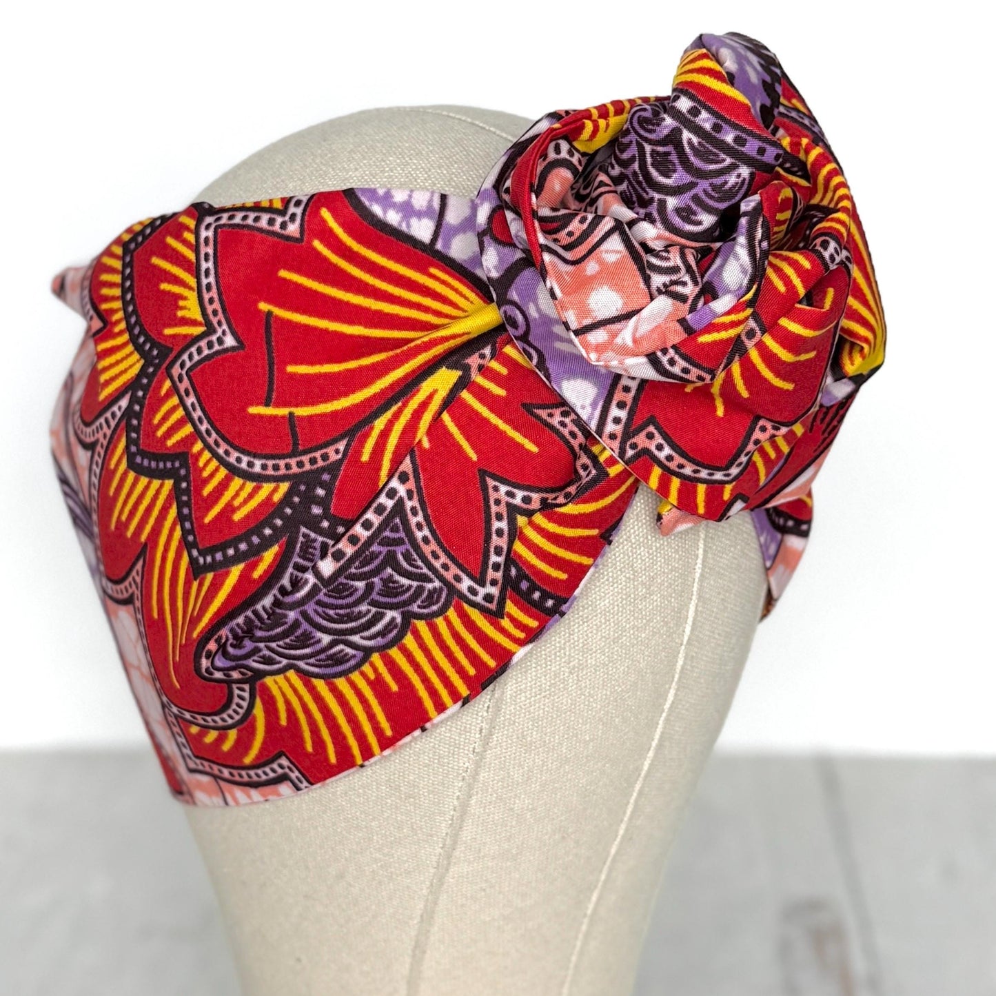 Extra Wide Adjustable Wire Wrap, Ankara Floral Print Wired Headband, Red Purple Yellow African Fabric Head Wrap, Afro Boho Accessories
