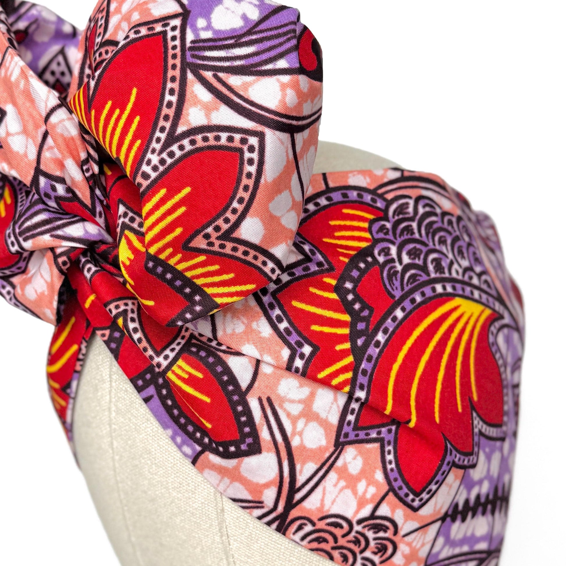 Extra Wide Adjustable Wire Wrap, Ankara Floral Print Wired Headband, Red Purple Yellow African Fabric Head Wrap, Afro Boho Accessories
