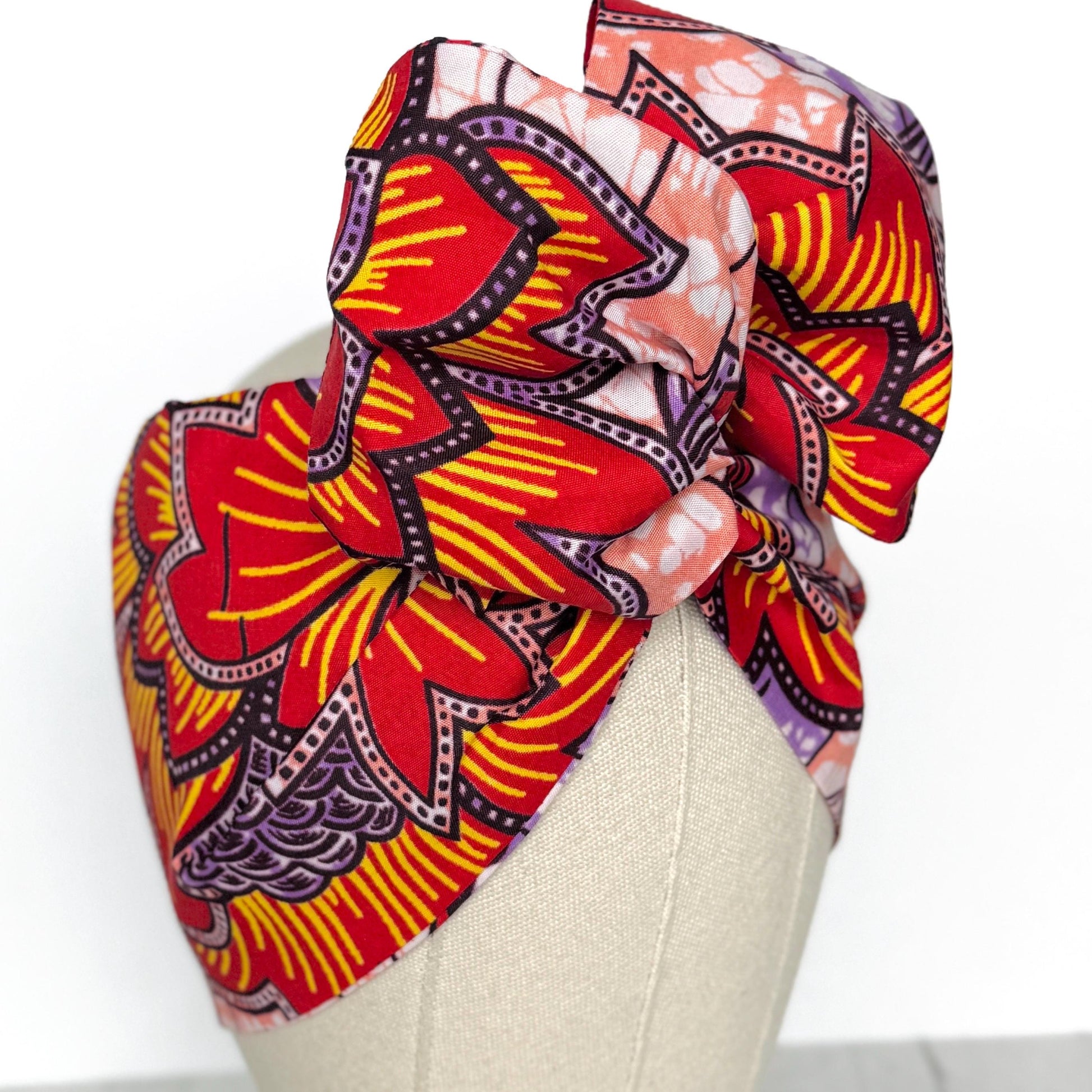 Extra Wide Adjustable Wire Wrap, Ankara Floral Print Wired Headband, Red Purple Yellow African Fabric Head Wrap, Afro Boho Accessories