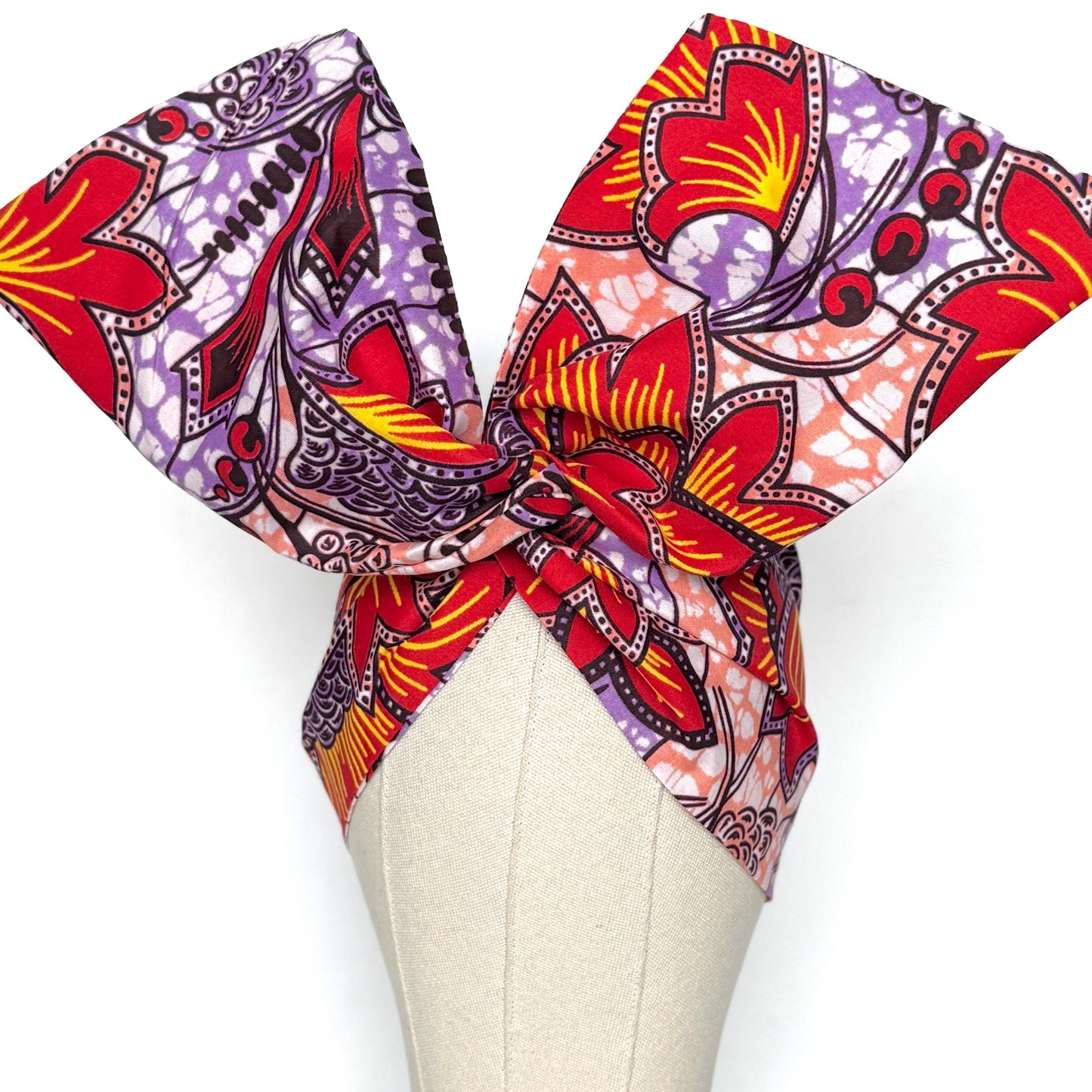 Extra Wide Adjustable Wire Wrap, Ankara Floral Print Wired Headband, Red Purple Yellow African Fabric Head Wrap, Afro Boho Accessories