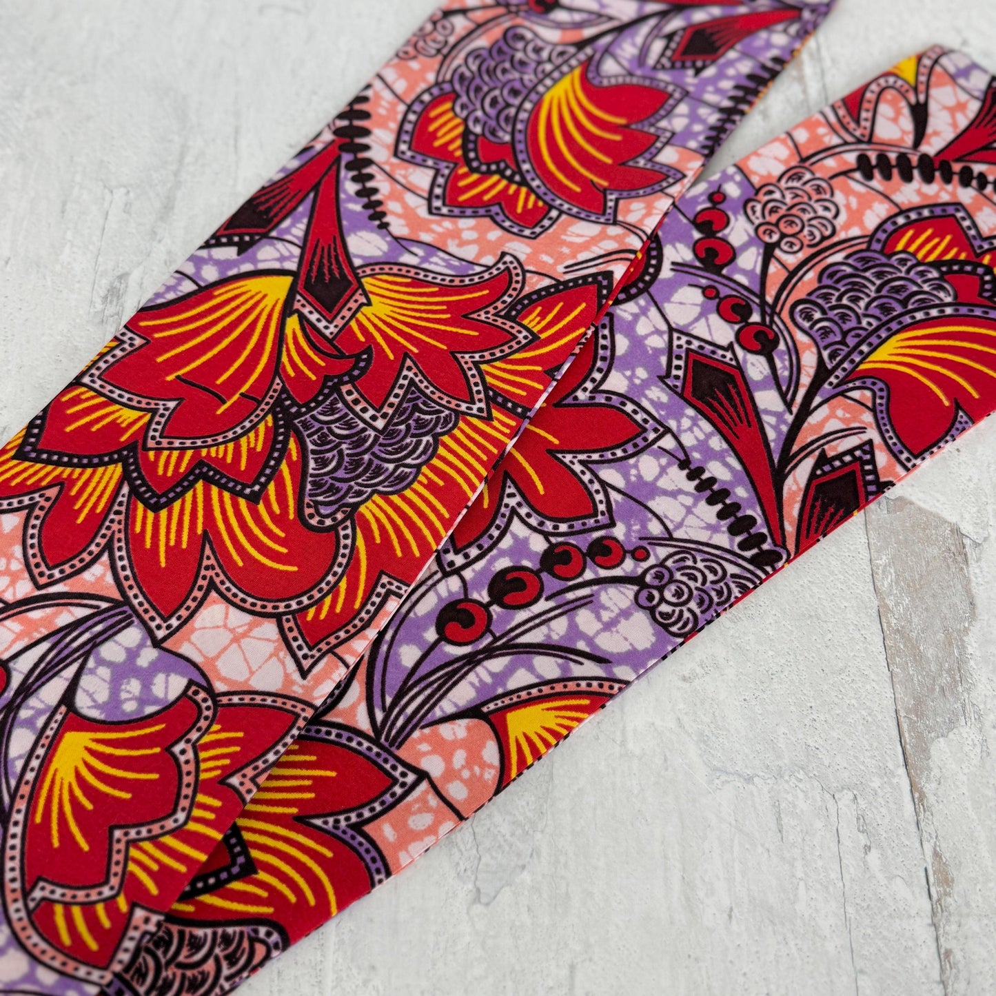 Extra Wide Adjustable Wire Wrap, Ankara Floral Print Wired Headband, Red Purple Yellow African Fabric Head Wrap, Afro Boho Accessories