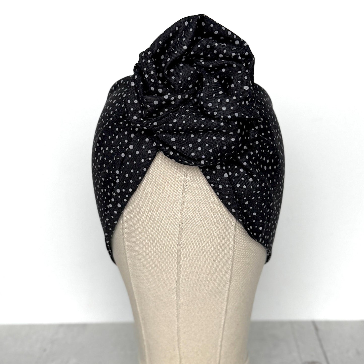 Extra Wide Adjustable Wire Headband, Black Grey Polka Dot Print Wired Headband, Bendable No Slip Head Wrap, Turban Accessories, Head Scarf