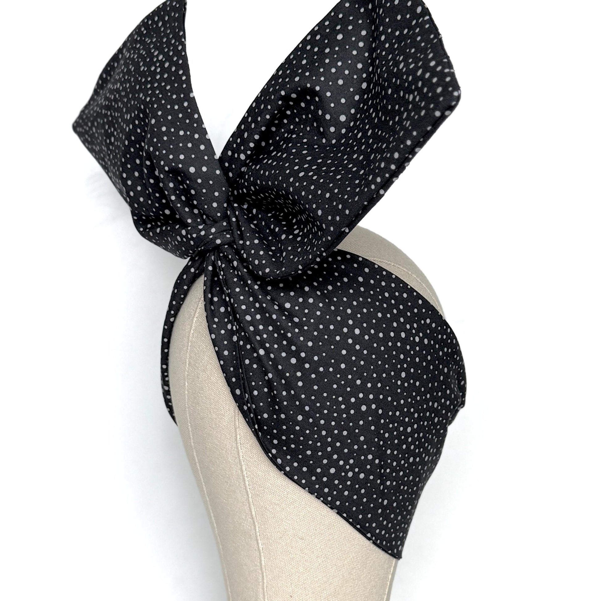 Extra Wide Adjustable Wire Headband, Black Grey Polka Dot Print Wired Headband, Bendable No Slip Head Wrap, Turban Accessories, Head Scarf