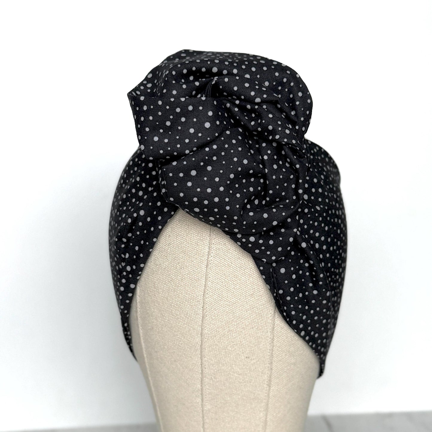 Extra Wide Adjustable Wire Headband, Black Grey Polka Dot Print Wired Headband, Bendable No Slip Head Wrap, Turban Accessories, Head Scarf