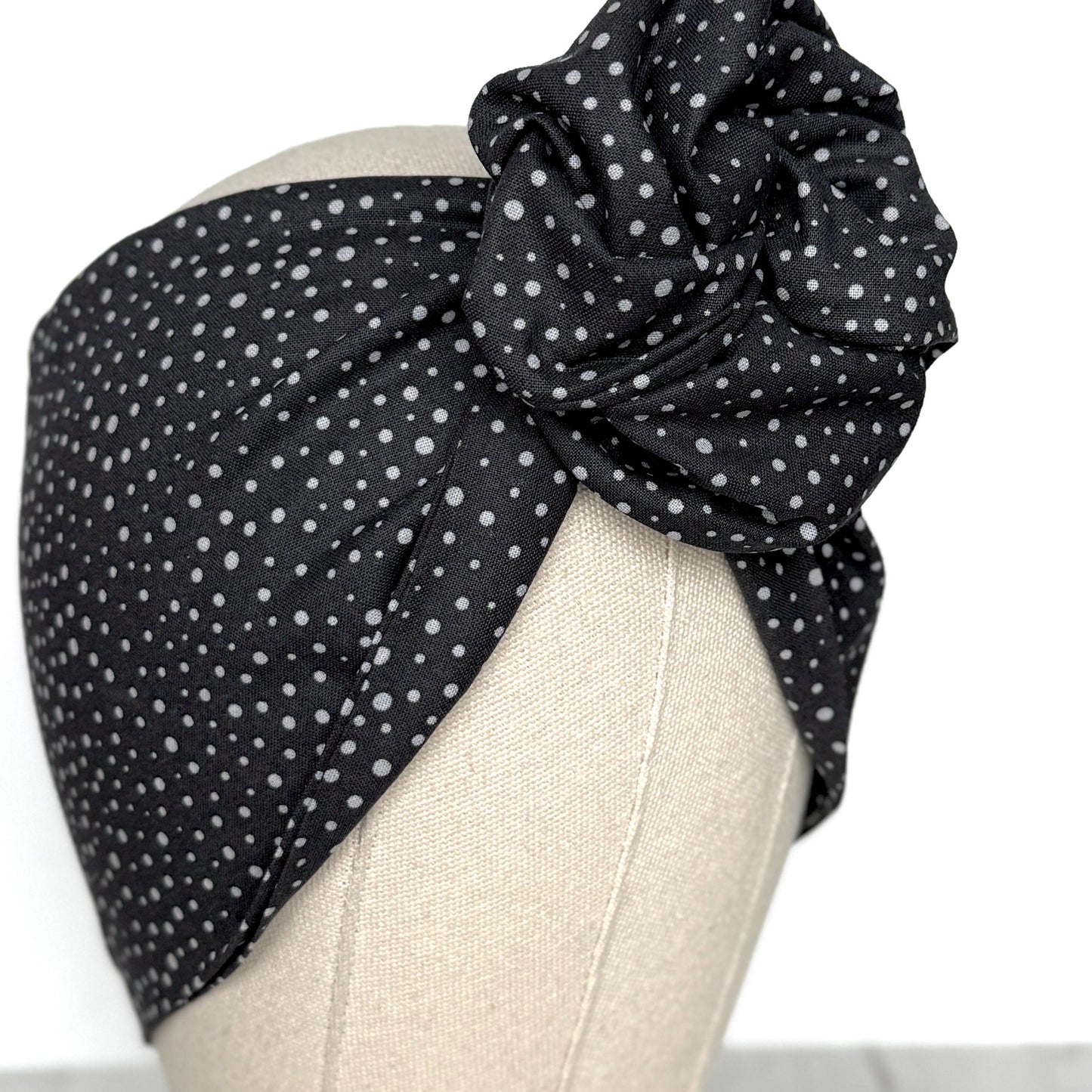 Extra Wide Adjustable Wire Headband, Black Grey Polka Dot Print Wired Headband, Bendable No Slip Head Wrap, Turban Accessories, Head Scarf