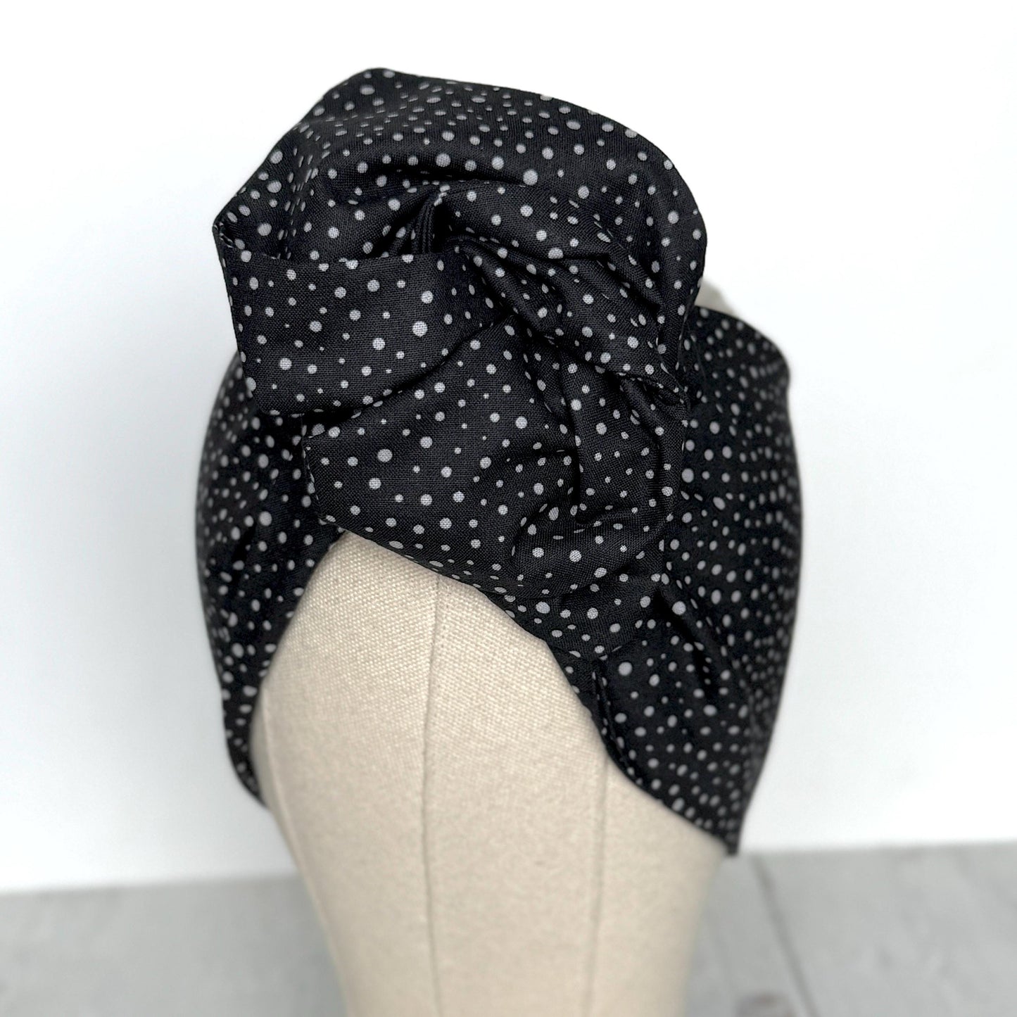 Extra Wide Adjustable Wire Headband, Black Grey Polka Dot Print Wired Headband, Bendable No Slip Head Wrap, Turban Accessories, Head Scarf