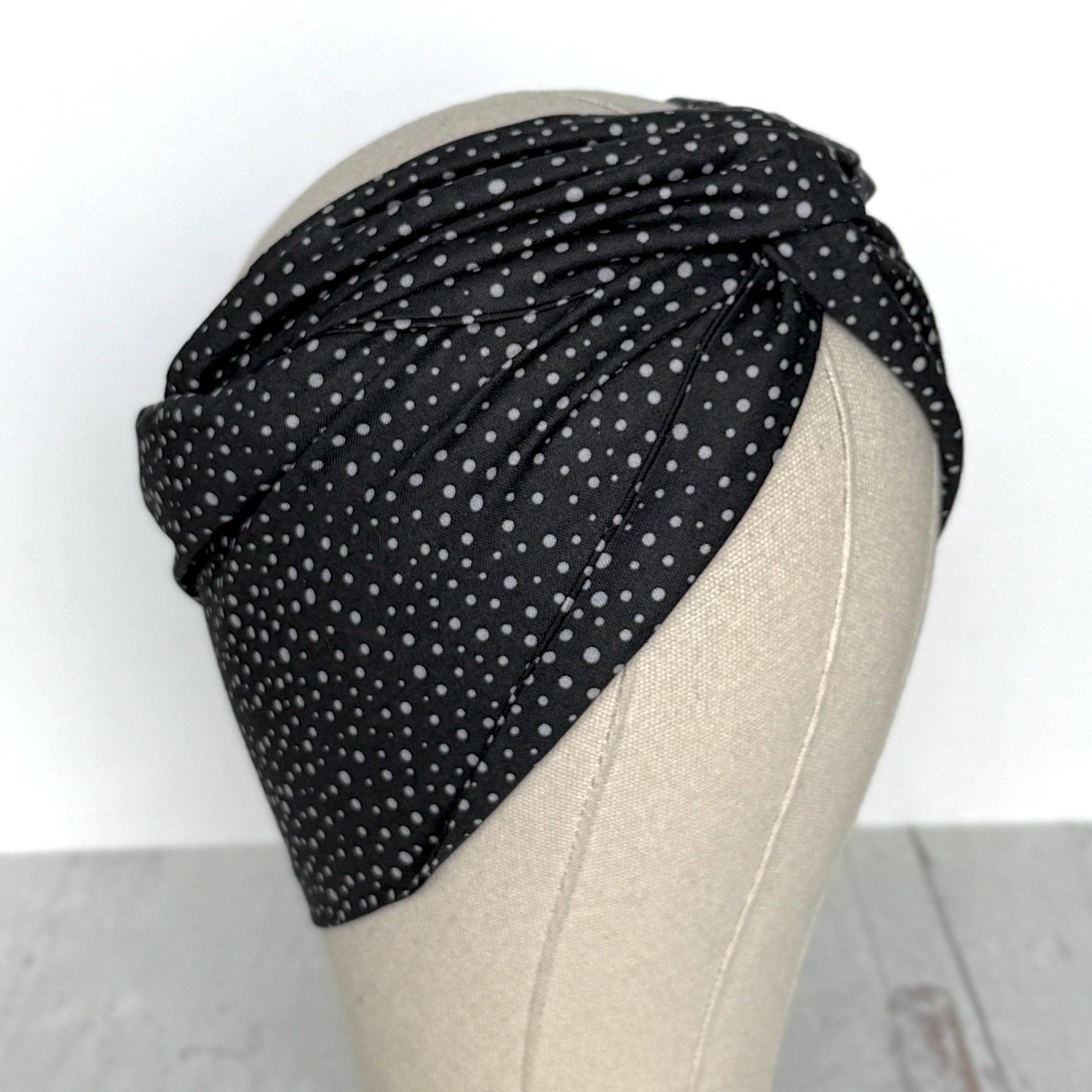 Extra Wide Adjustable Wire Headband, Black Grey Polka Dot Print Wired Headband, Bendable No Slip Head Wrap, Turban Accessories, Head Scarf