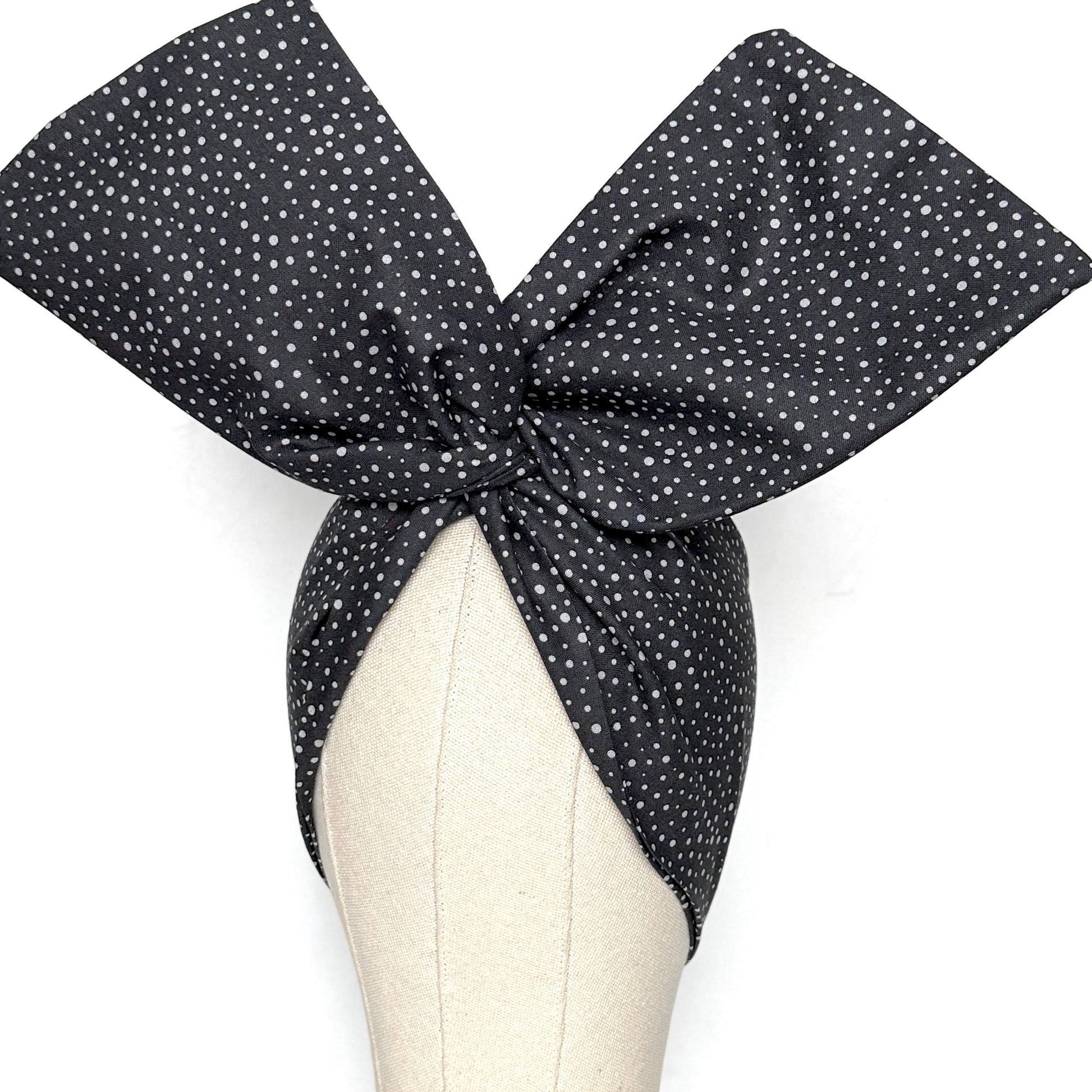 Extra Wide Adjustable Wire Headband, Black Grey Polka Dot Print Wired Headband, Bendable No Slip Head Wrap, Turban Accessories, Head Scarf