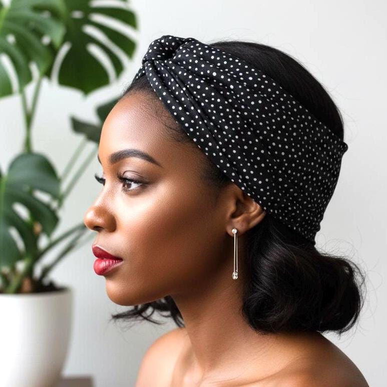 Extra Wide Adjustable Wire Headband, Black Grey Polka Dot Print Wired Headband, Bendable No Slip Head Wrap, Turban Accessories, Head Scarf