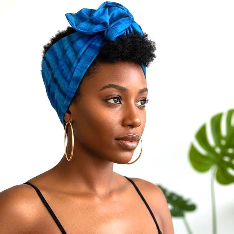 Extra Wide Adjustable Wire Headband, Batik Cobalt Blue Wired Headband, Fabric Turban Head Wrap, No Slip Hair Accessories Scarf