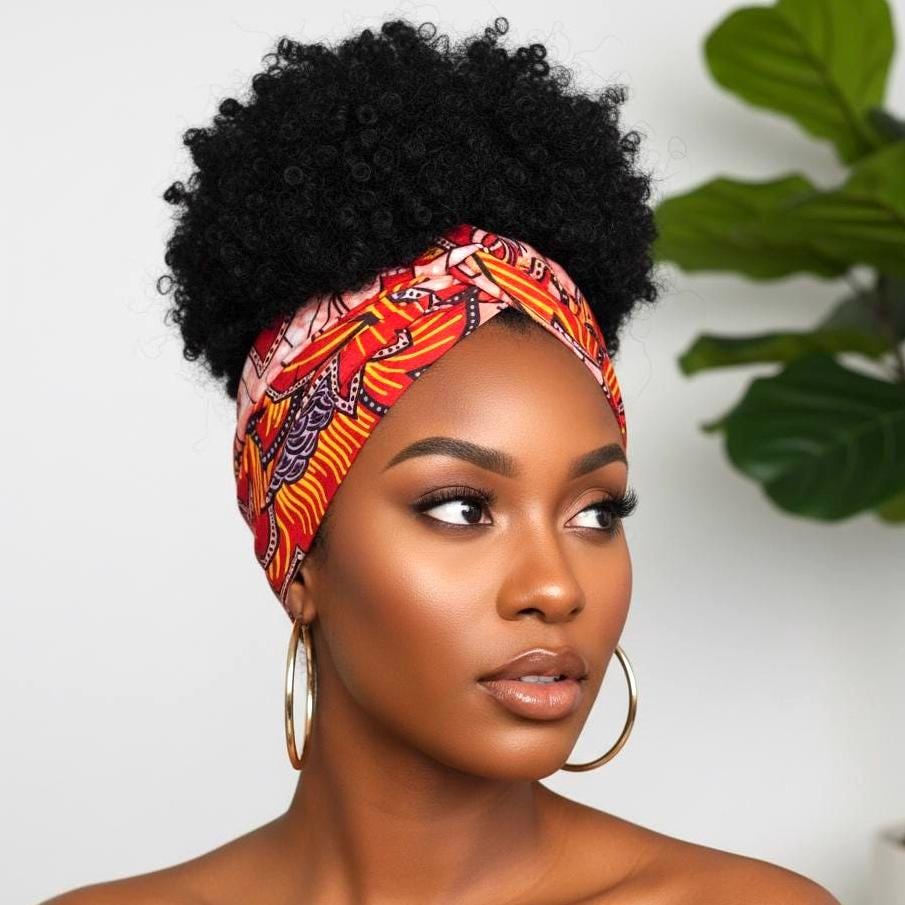 Extra Wide Adjustable Wire Wrap, Ankara Floral Print Wired Headband, Red Purple Yellow African Fabric Head Wrap, Afro Boho Accessories
