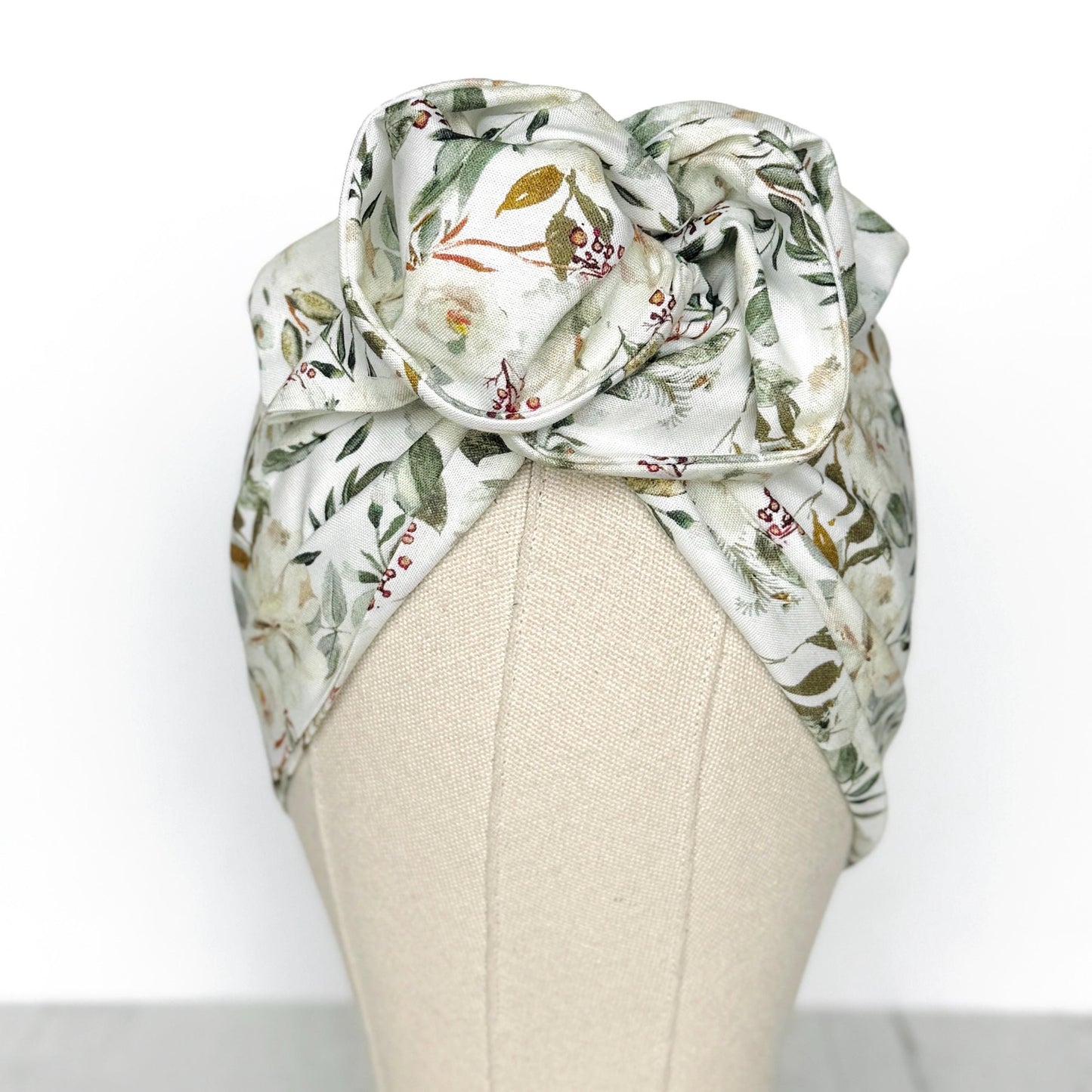 Extra Wide BENDABLE Wire Headband, Elegant White Green Floral Print, Spring Summer Wired Head Wrap, Turban Accessories, Head Scarf Bandana