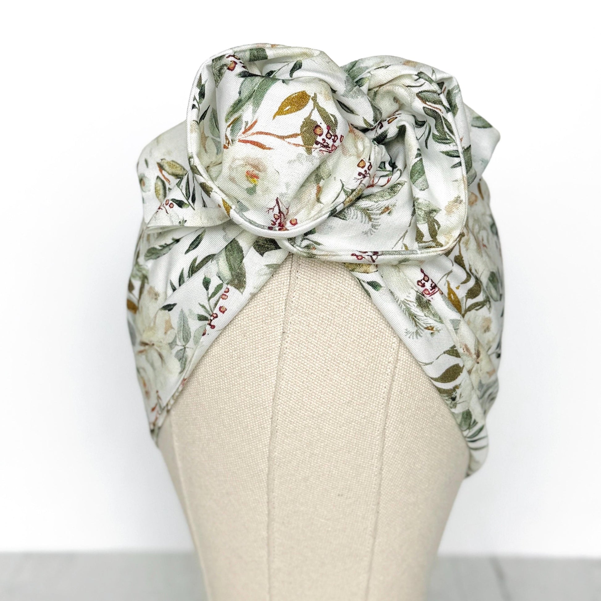 Extra Wide BENDABLE Wire Headband, Elegant White Green Floral Print, Spring Summer Wired Head Wrap, Turban Accessories, Head Scarf Bandana