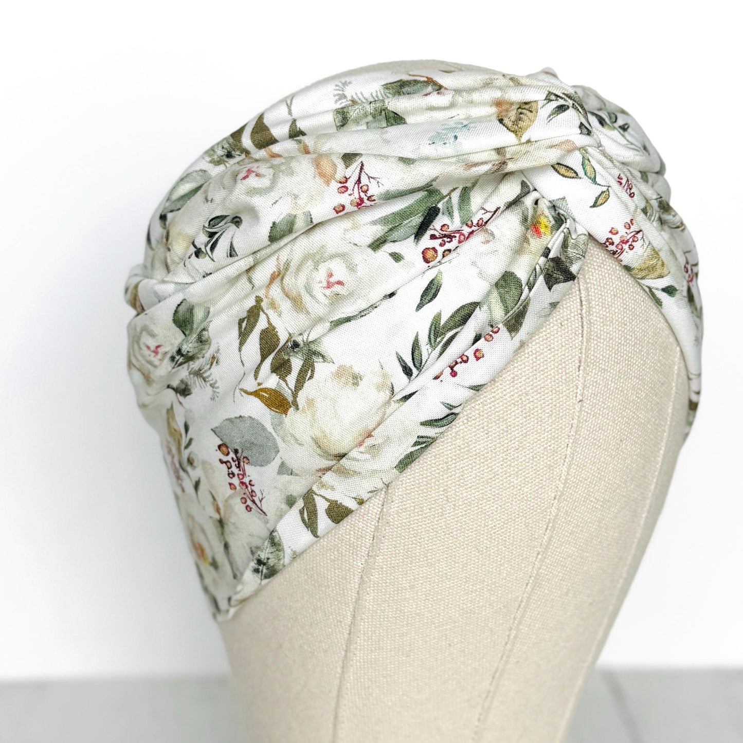 Extra Wide BENDABLE Wire Headband, Elegant White Green Floral Print, Spring Summer Wired Head Wrap, Turban Accessories, Head Scarf Bandana