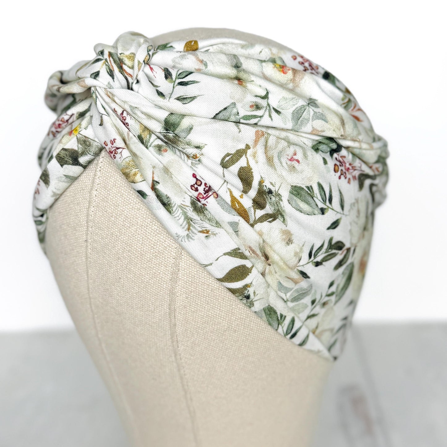 Extra Wide BENDABLE Wire Headband, Elegant White Green Floral Print, Spring Summer Wired Head Wrap, Turban Accessories, Head Scarf Bandana