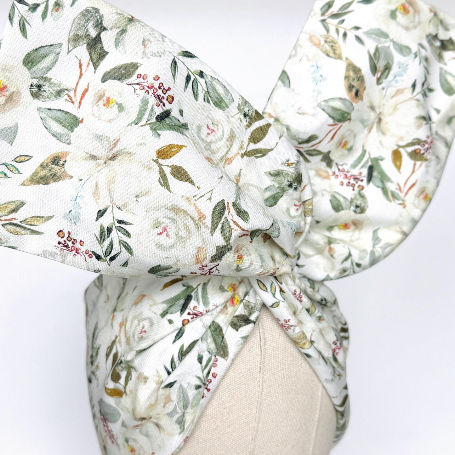 Extra Wide BENDABLE Wire Headband, Elegant White Green Floral Print, Spring Summer Wired Head Wrap, Turban Accessories, Head Scarf Bandana