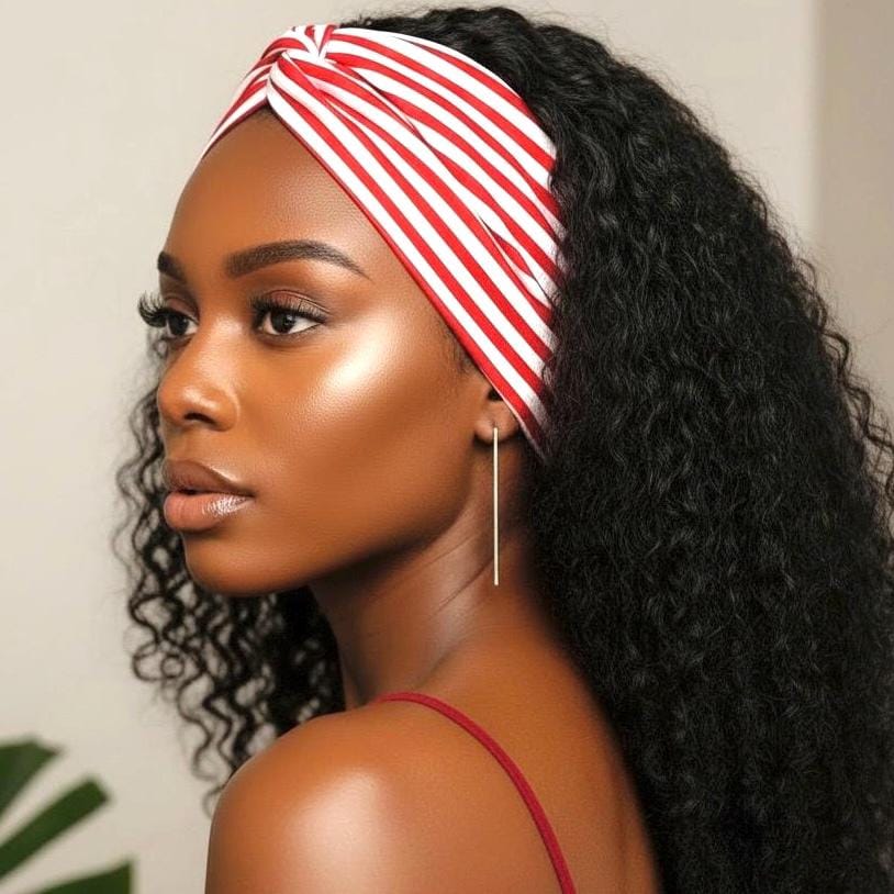 Extra Long Wide Adjustable Wire Headband, Striped Red White Pattern, Wired Headband, Fabric Head Wrap, Turban Women Accessories