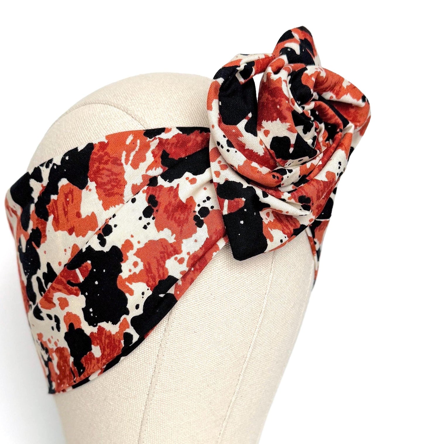 Extra Wide Bendable Wire Headband, Black White Organge Wired Head Wrap For Women, Adjustable Turban, Autumn Head Scarf