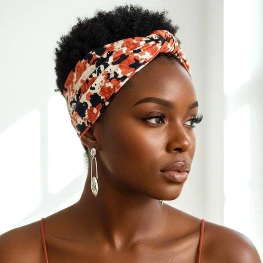 Extra Wide Bendable Wire Headband, Black White Organge Wired Head Wrap For Women, Adjustable Turban, Autumn Head Scarf
