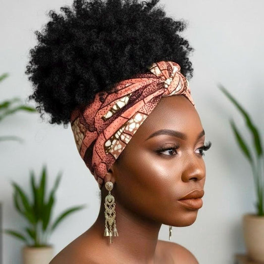 Extra Wide Adjustable Wire Wrap, Ankara Wired Headband, Pink Brown White African Fabric Head Wrap, Ankara Afro Boho Turban, Bandana