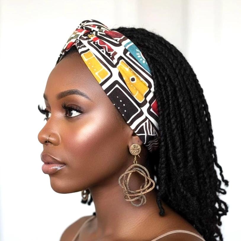 Extra Wide Adjustable Wire Headband, Multicolored Bold Earthy, Boho Wired Headband, Fabric Head Wrap, Turban, Gift idea, Bendable Scarf